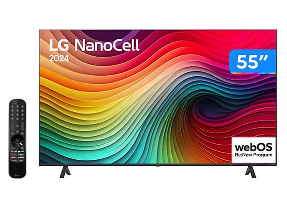Smart TV 55" 4K UHD LCD LED NanoCel LG 55NANO80TSA AI Processor Wi-Fi e Bluetooth 3 HDMI 2 USB