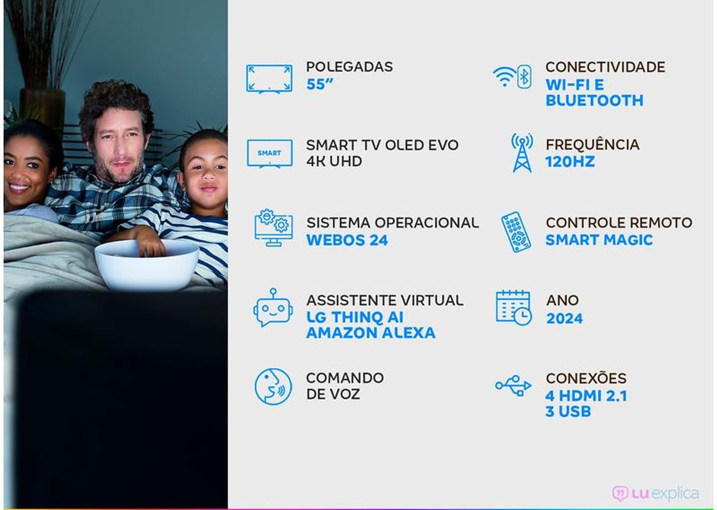 Smart TV 55" 4K UHD OLED LG OLED55C4PSA 120Hz AI Processor Wi-Fi e Bluetooth 4 HDMI 3 USB