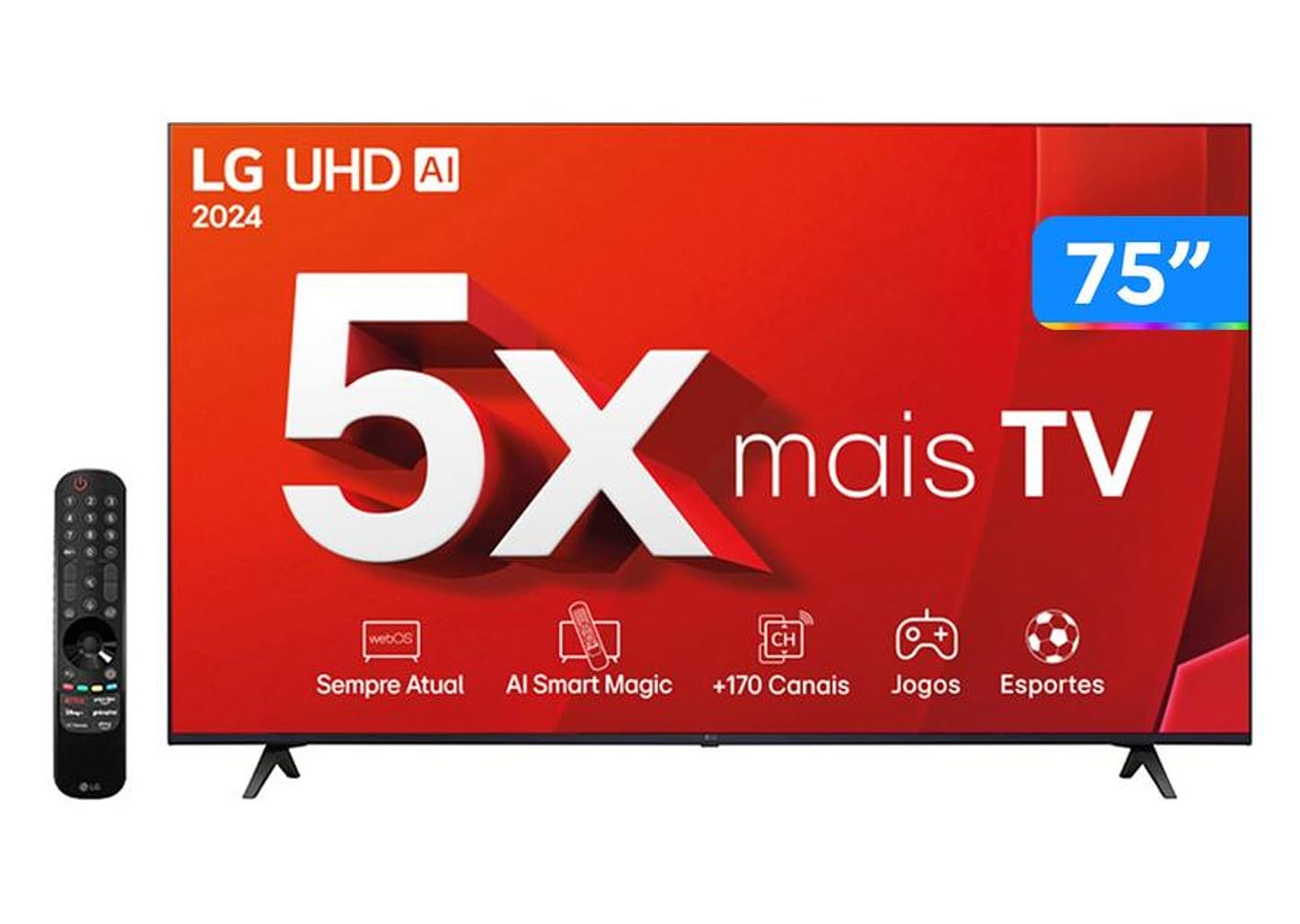 Smart TV 75" 4K UHD LCD LG 75UT8050PSAZ AI Processor Wi-Fi e Bluetooth 3 HDMI 2 USB