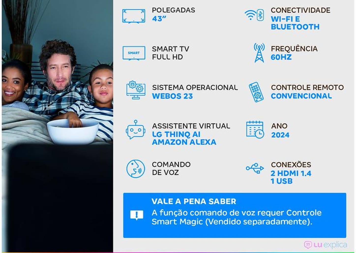 Smart TV 43" Full HD LCD LG 43LR6700PSA AI Processor Wi-Fi e Bluetooth 2 HDMI 1 USB