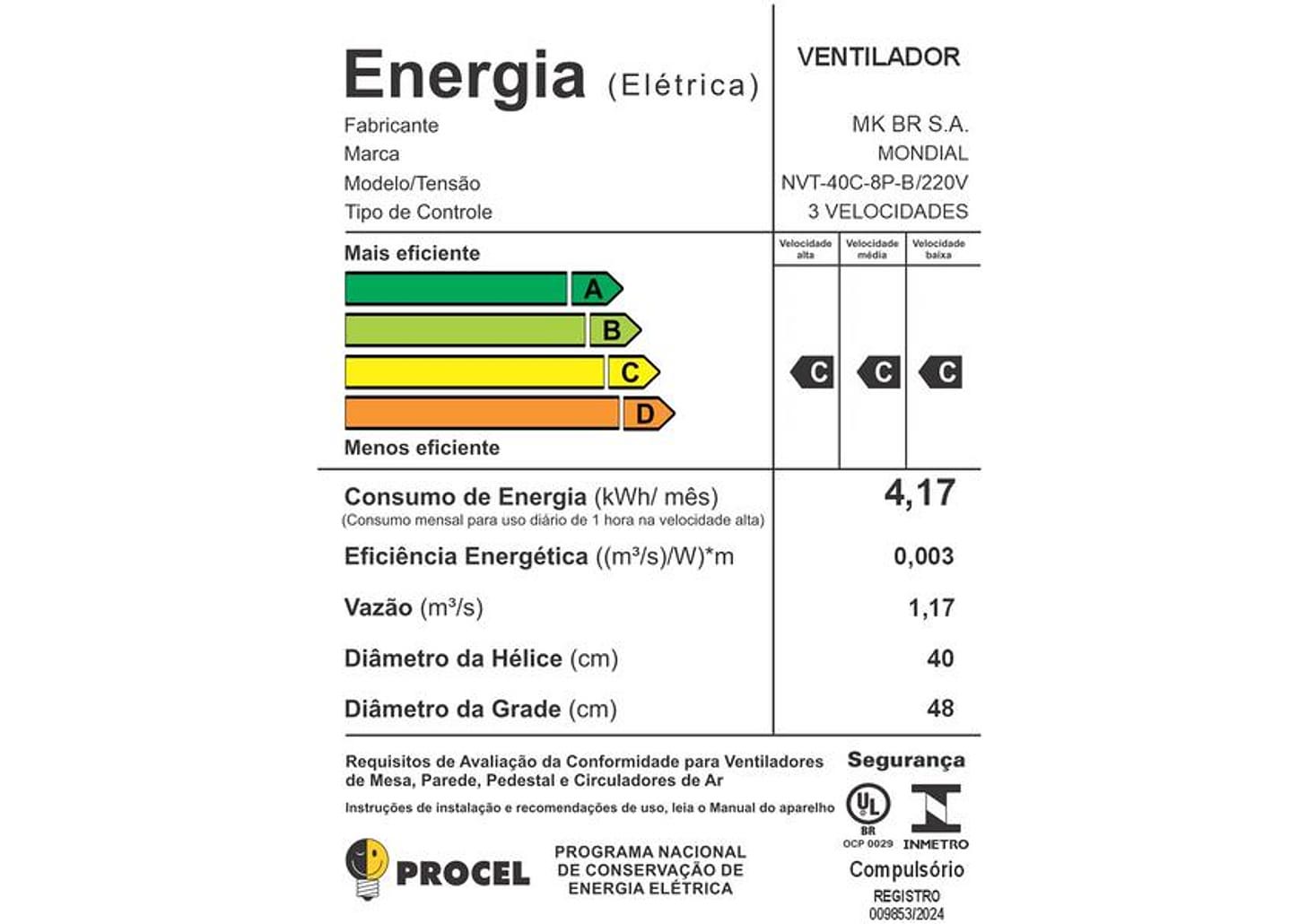 Ventilador de Coluna Mondial Turbo NVT-40C-8P-B 40cm 8 Pás 3 Velocidades Preto e Prata