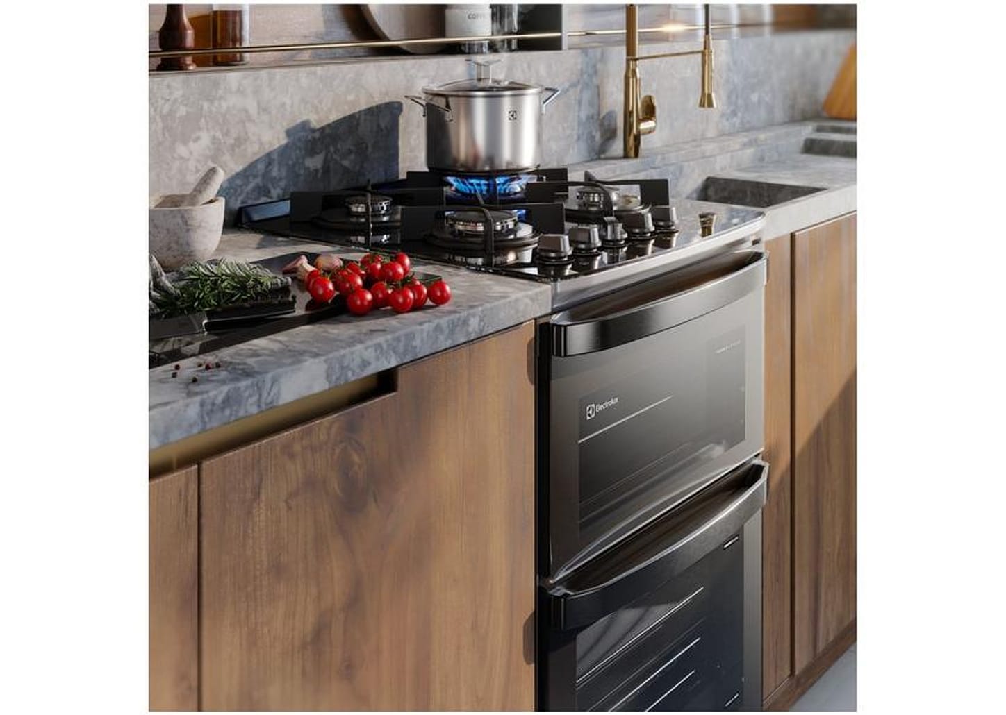 Fogão 4 Bocas Electrolux Cinza Duplo Forno Acendimento Superautomático Expert FE4AD