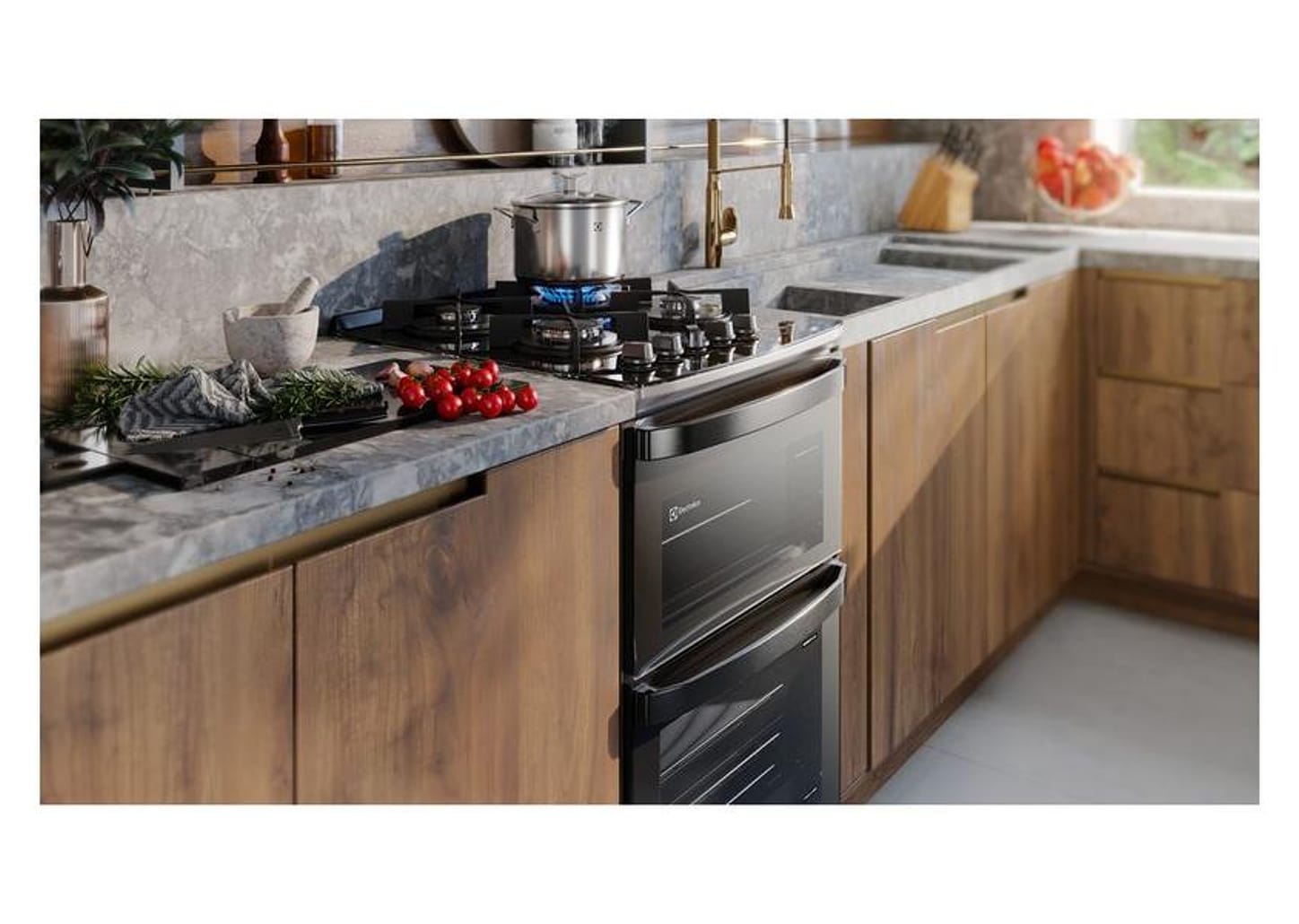 Fogão 4 Bocas Electrolux Cinza Duplo Forno Acendimento Superautomático Expert FE4AD