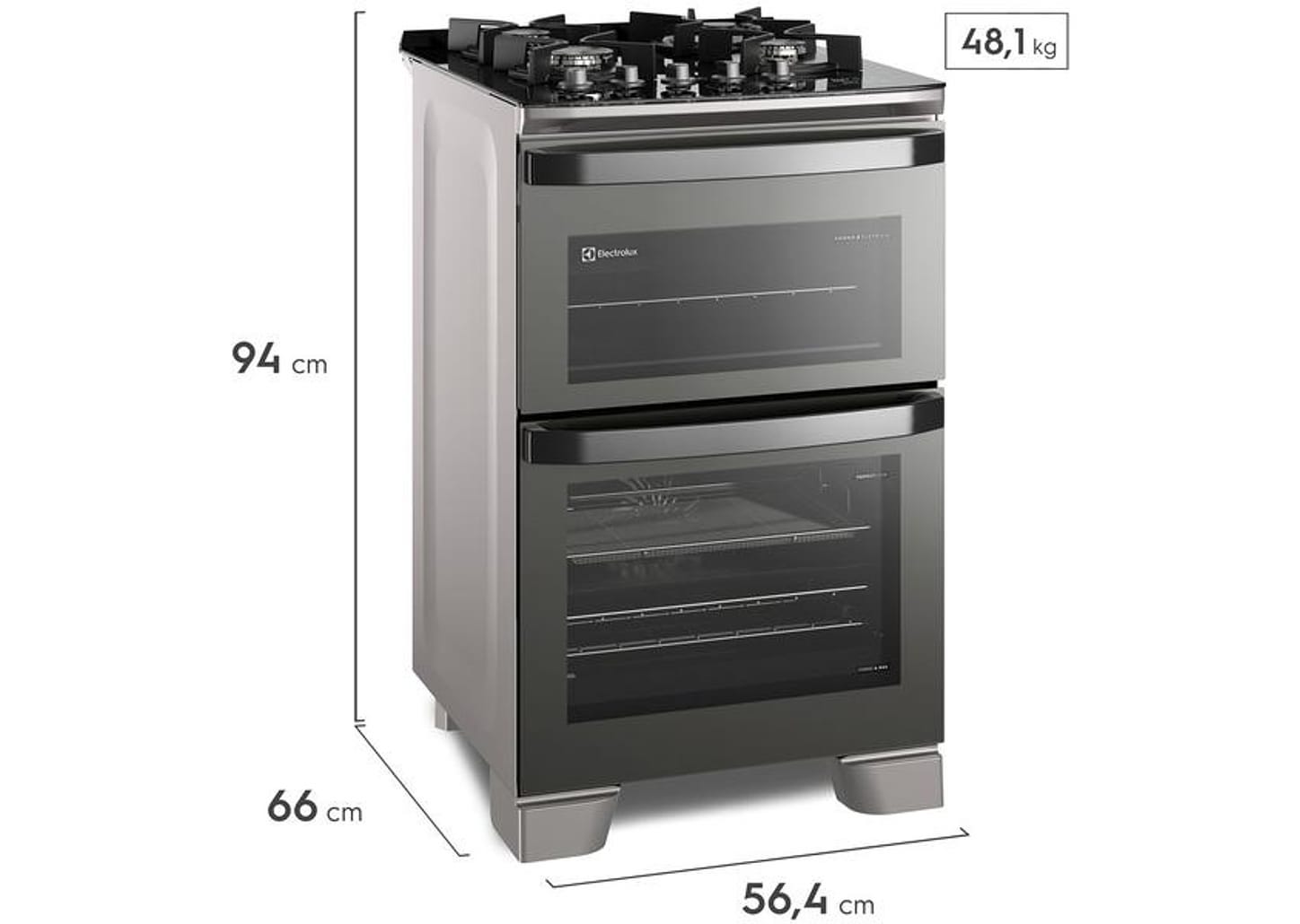 Fogão 4 Bocas Electrolux Cinza Duplo Forno Acendimento Superautomático Expert FE4AD
