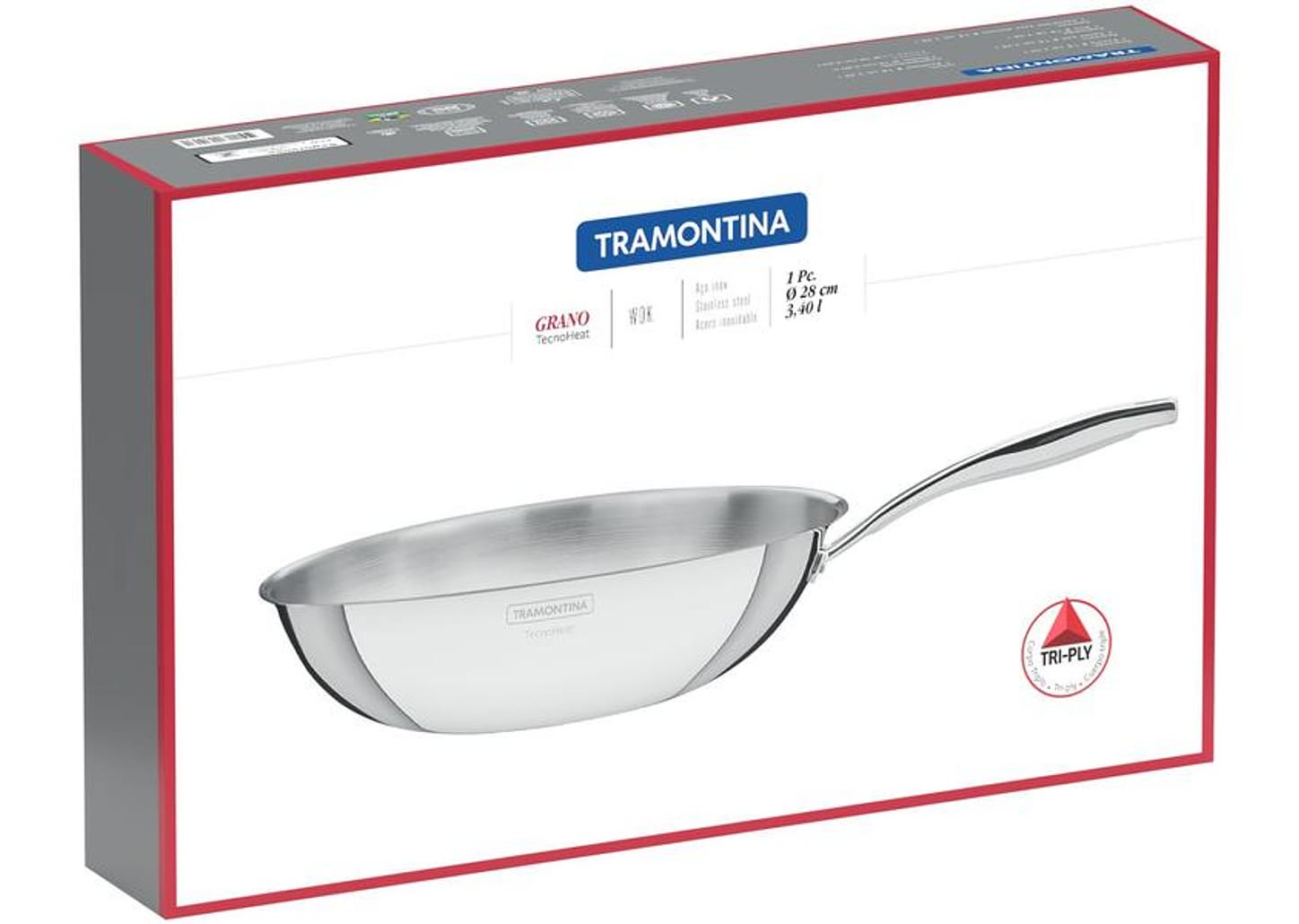 Panela Wok Tramontina Inox Fundo Triplo Grano 28cm