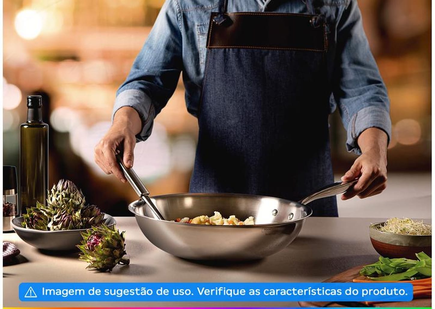 Panela Wok Tramontina Inox Fundo Triplo Grano 28cm