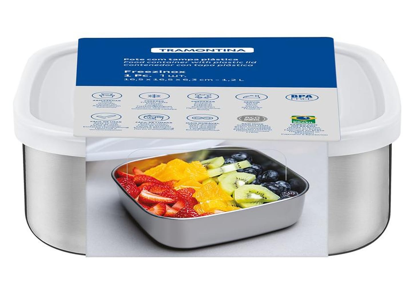 Pote Inox Tramontina com Tampa Quadrado 1,2L