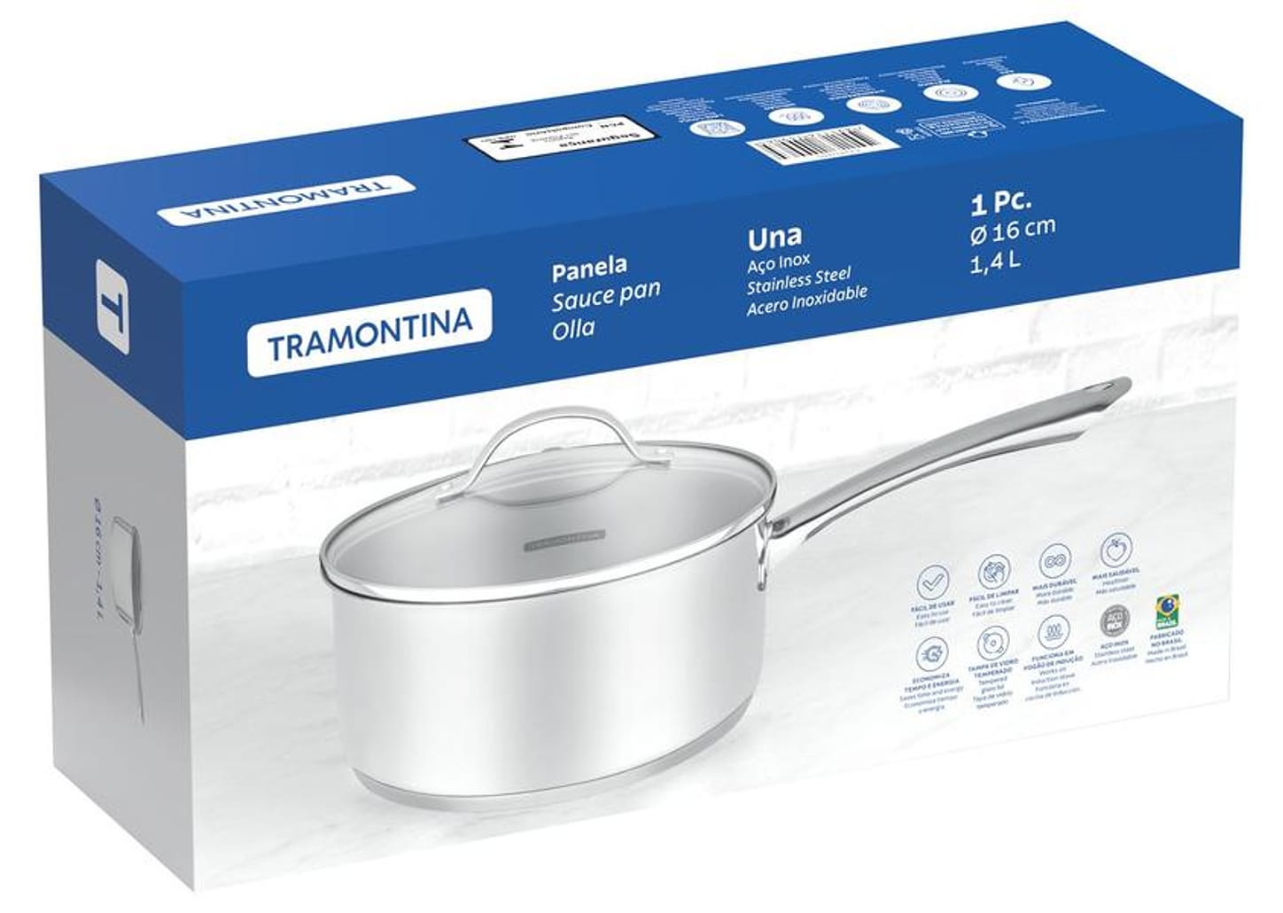 Panela Tramontina Inox 16cm 1,4L Una