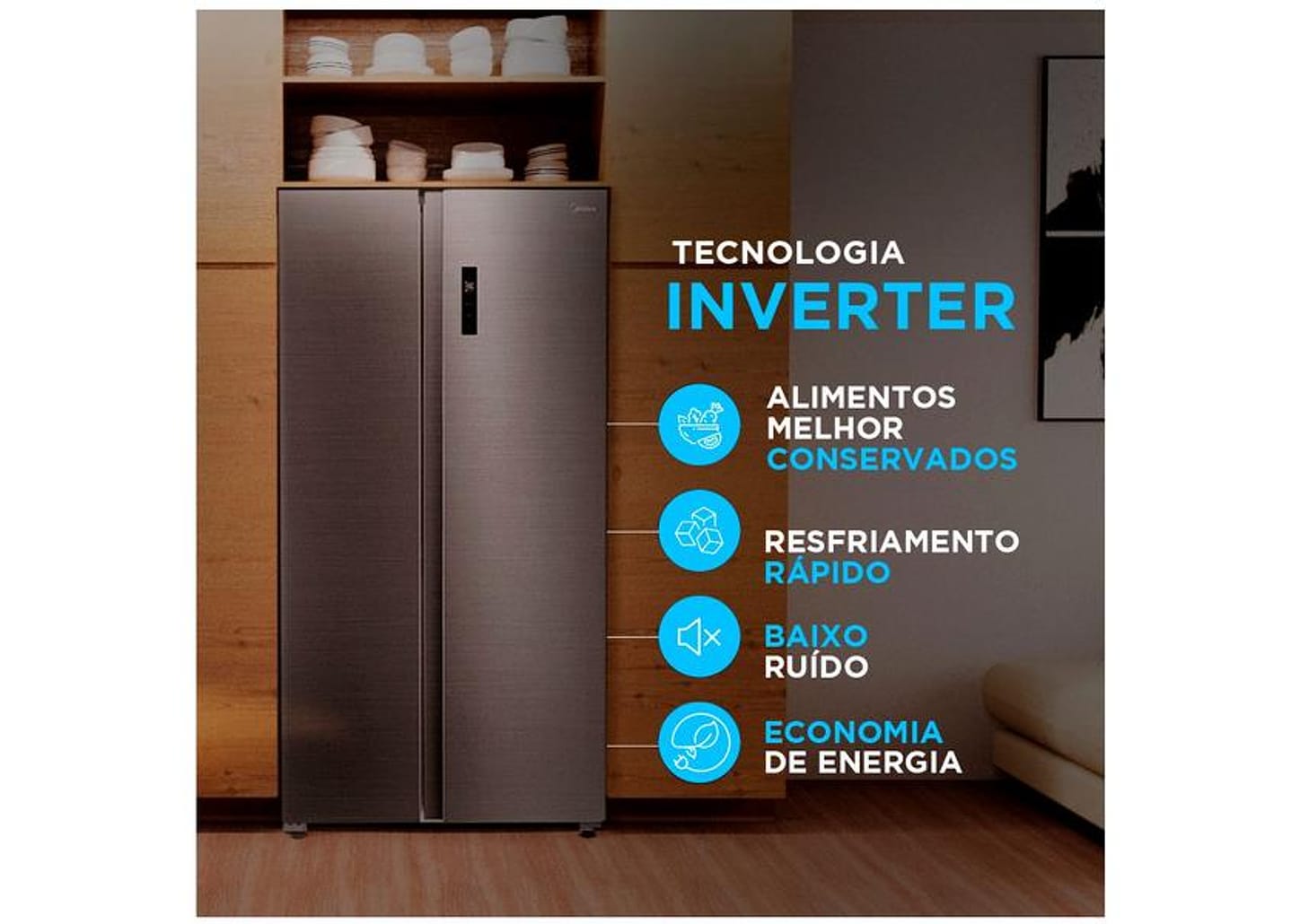 Geladeira/Refrigerador Midea Smart Degelo Automático Side by Side Cinza 511L MDRS710FGD46