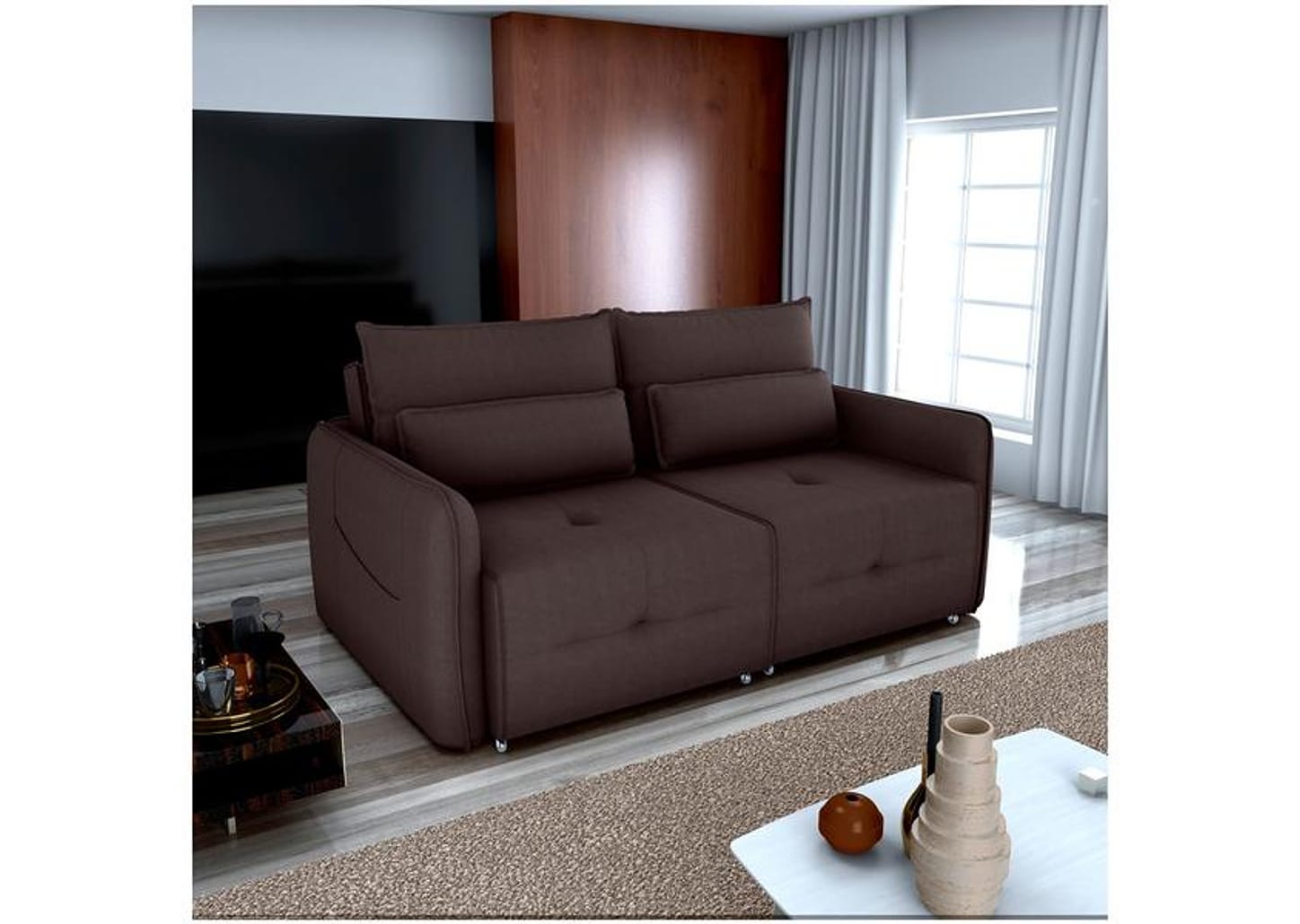 Sofá-cama 3 Lugares Casal Reclinável Veludo Matrix Celine