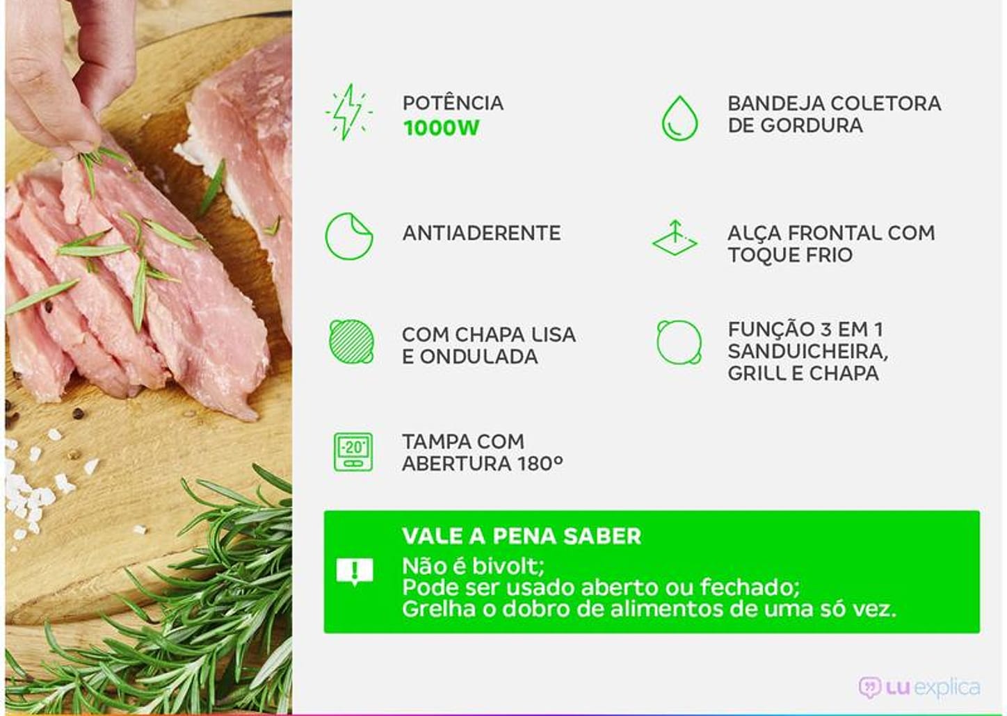 Grill Mondial PG-01-180 Master Press Duo 3 em 1 Retangular com Chapa 1000W