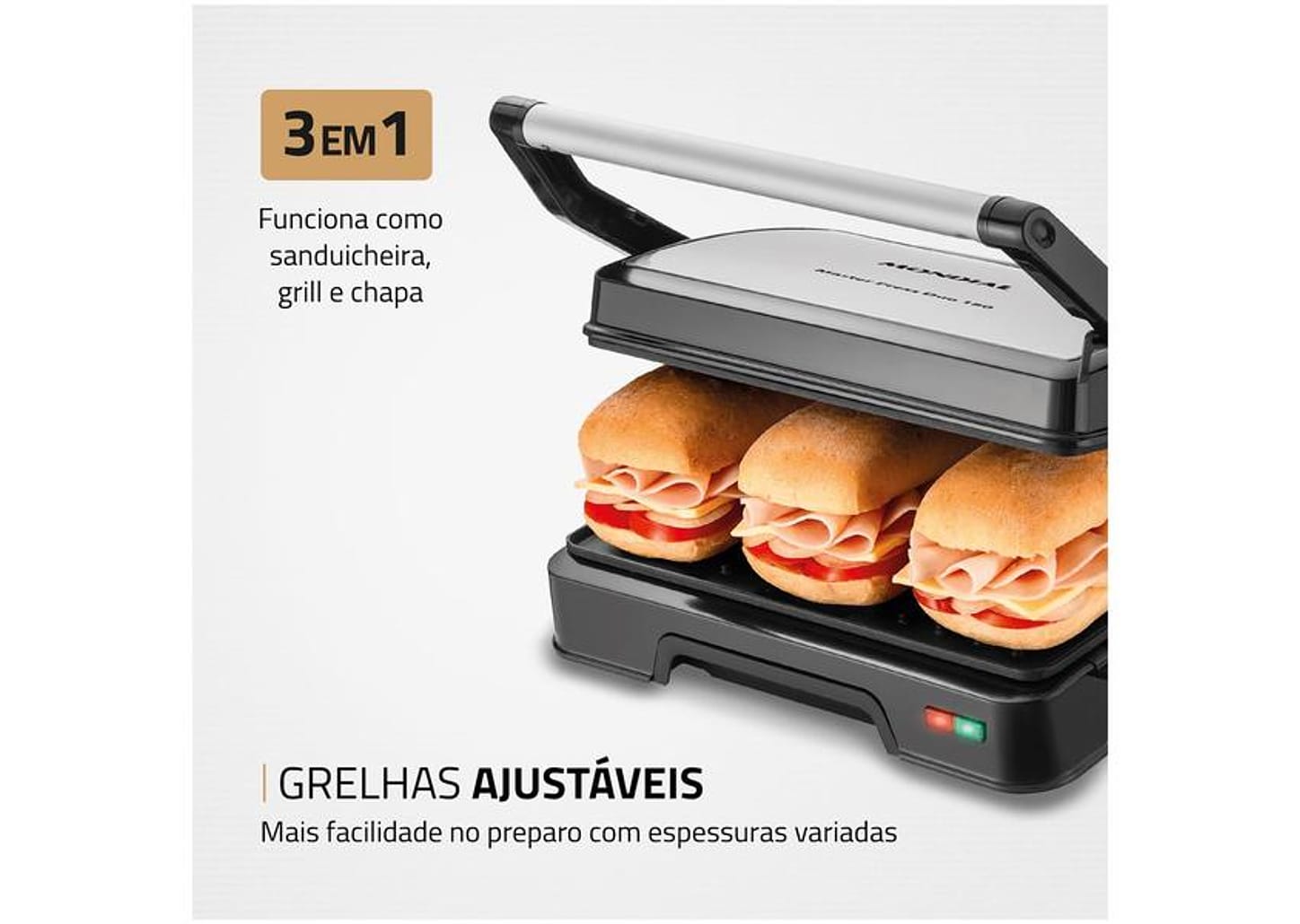 Grill Mondial PG-01-180 Master Press Duo 3 em 1 Retangular com Chapa 1000W