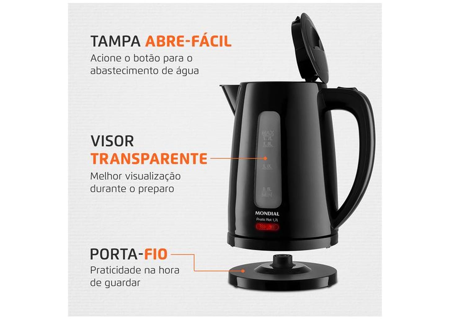 Chaleira Elétrica Mondial Pratic Hot CE-17 Preta 1,7L