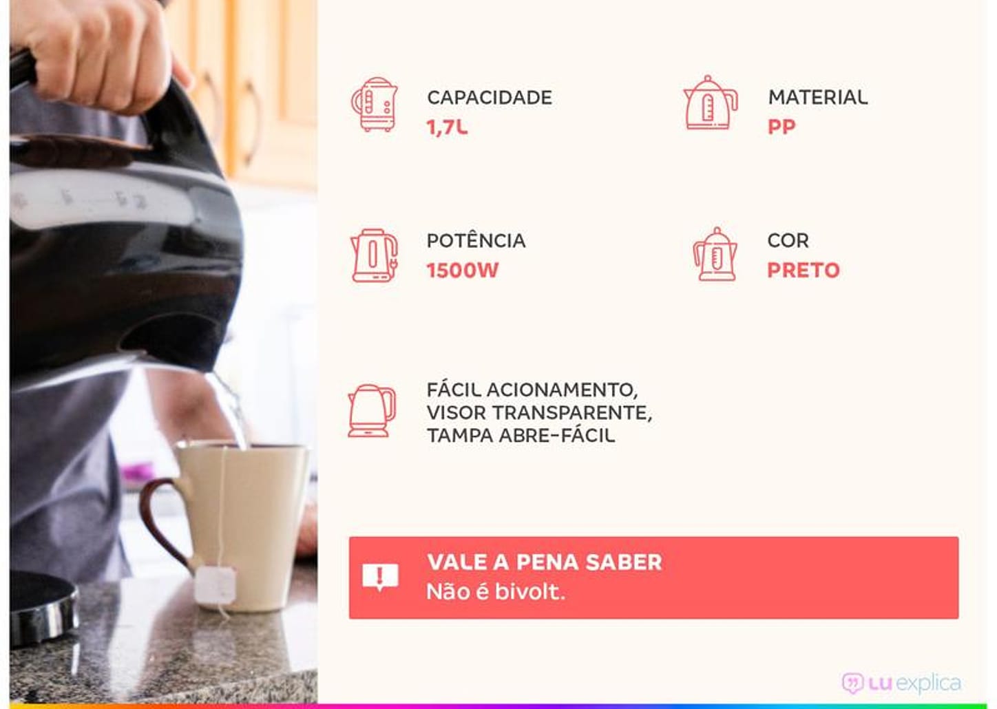 Chaleira Elétrica Mondial Pratic Hot CE-17 Preta 1,7L