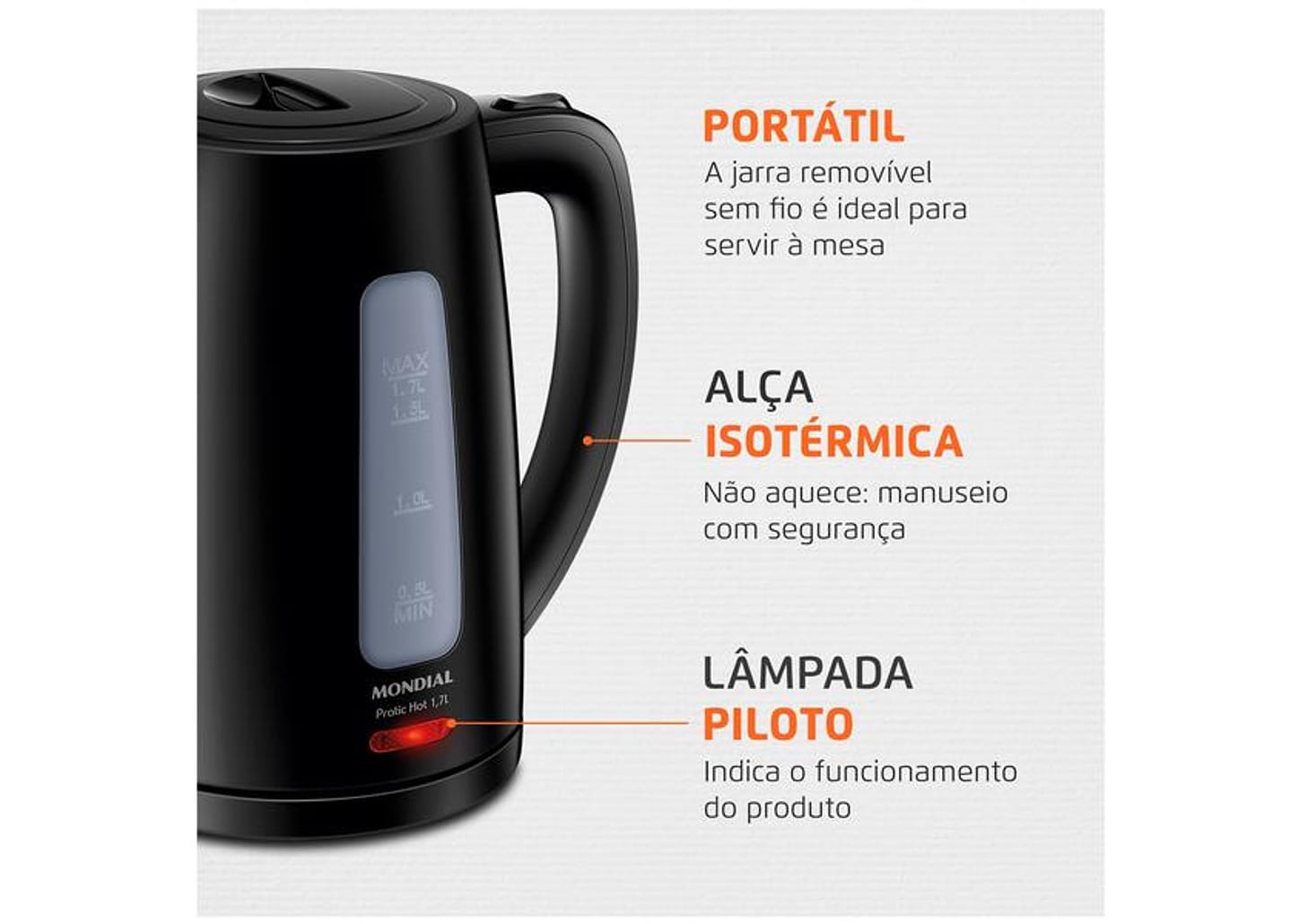 Chaleira Elétrica Mondial Pratic Hot CE-17 Preta 1,7L