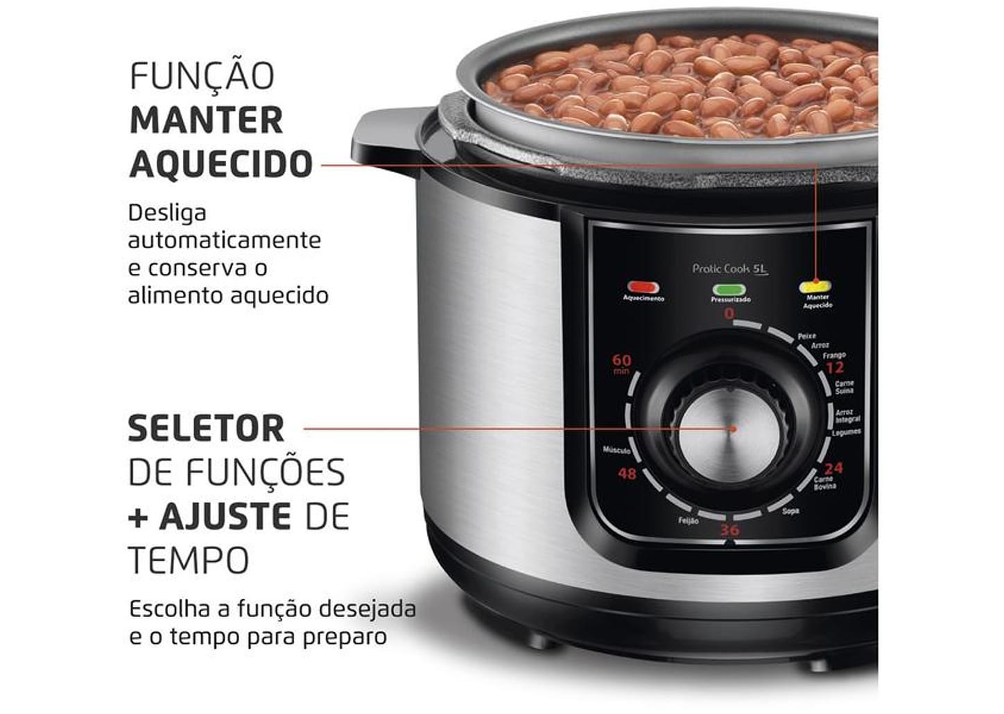 Panela de Pressão Elétrica 5L Mondial Pratic Cook PE-48-5L-I