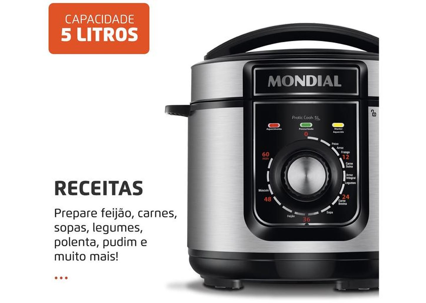 Panela de Pressão Elétrica 5L Mondial Pratic Cook PE-48-5L-I