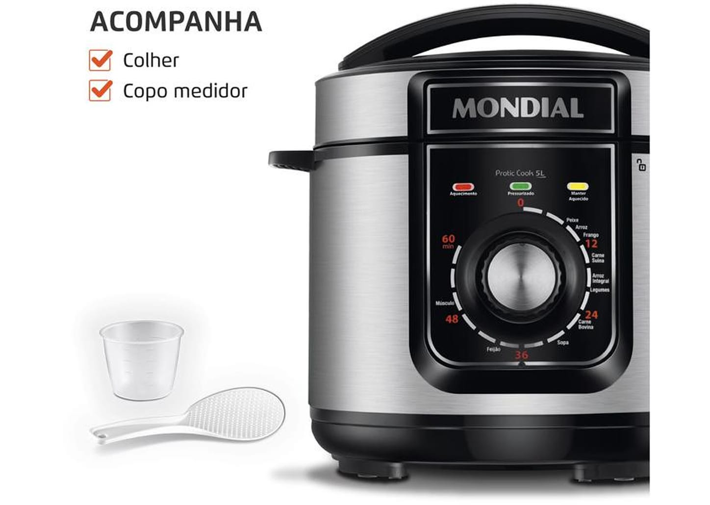 Panela de Pressão Elétrica 5L Mondial Pratic Cook PE-48-5L-I
