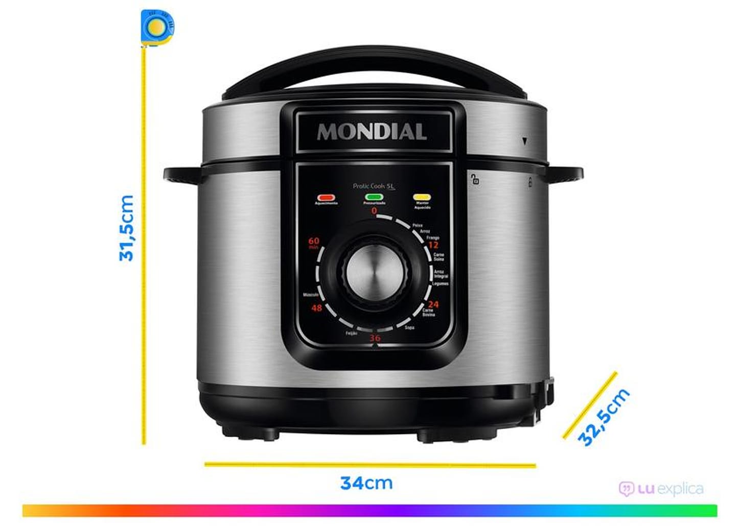 Panela de Pressão Elétrica 5L Mondial Pratic Cook PE-48-5L-I