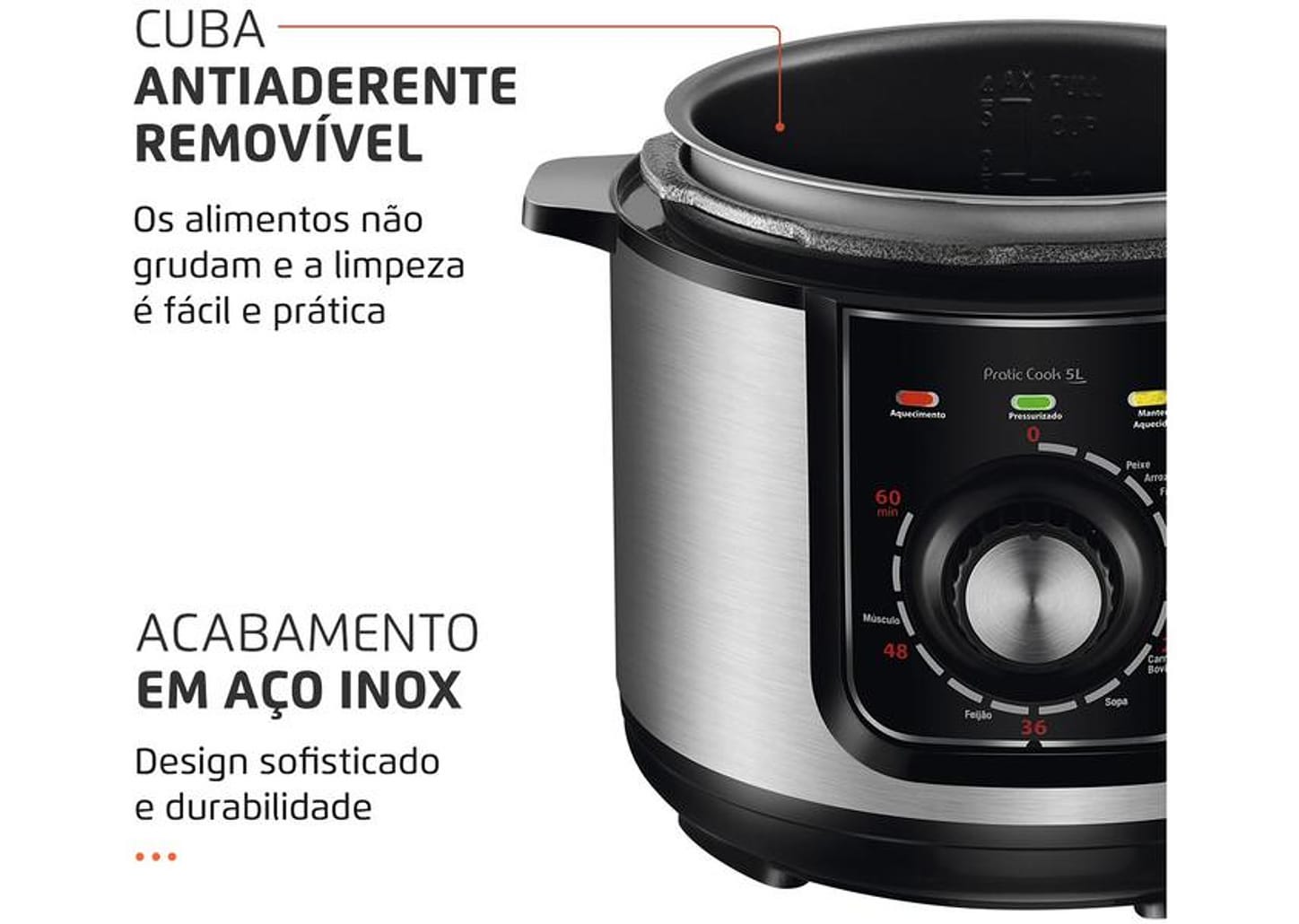 Panela de Pressão Elétrica 5L Mondial Pratic Cook PE-48-5L-I