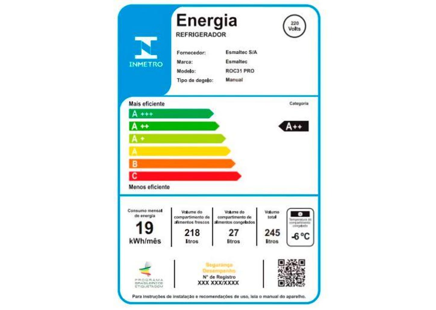 Geladeira/Refrigerador Esmaltec Degelo Manual Branca 245L