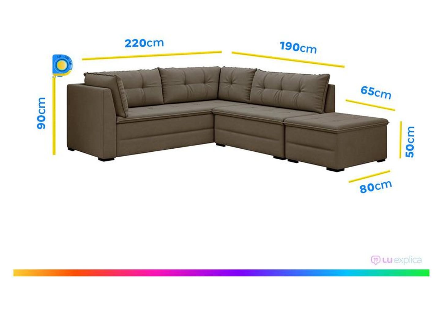 Sofá de Canto 6 Lugares com Puff Veluplus Vegas