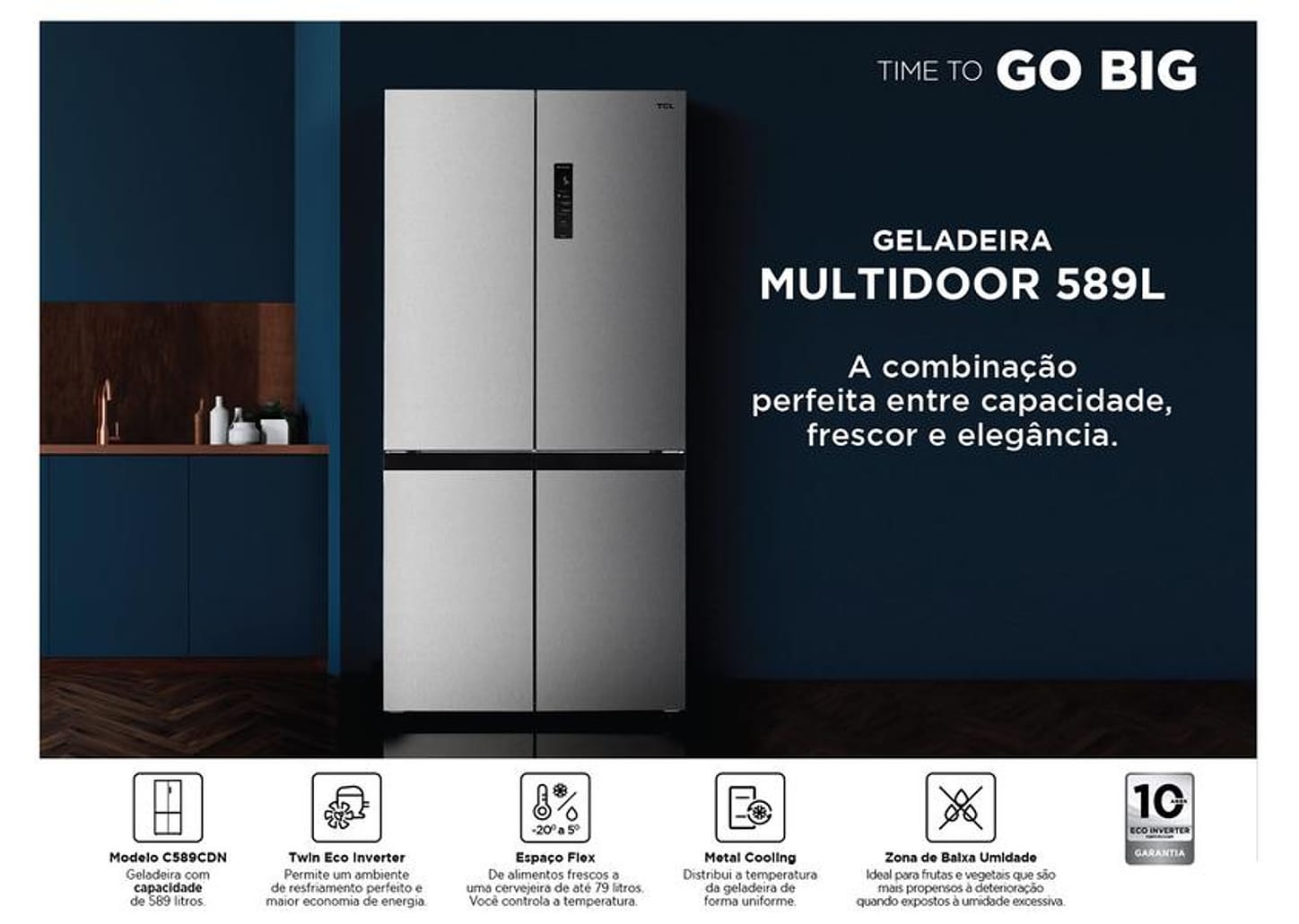 Geladeira/Refrigerador TCL Frost Free Inox French Door 589L Multidoor C589CDN1