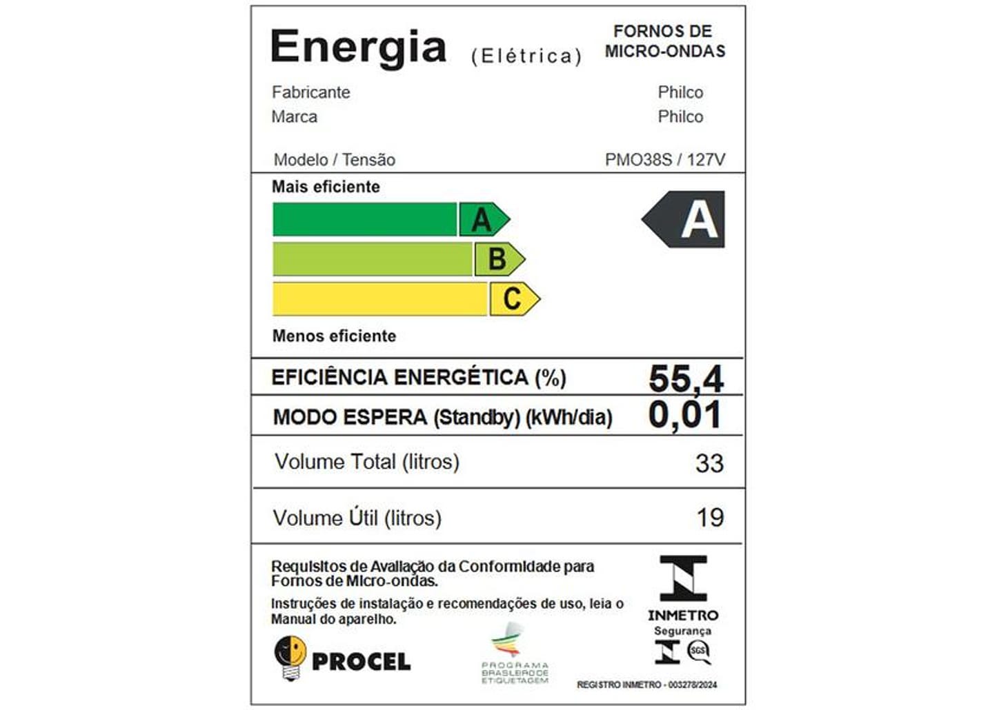 Micro-ondas Philco 33L Prata Espelhado PMO38S