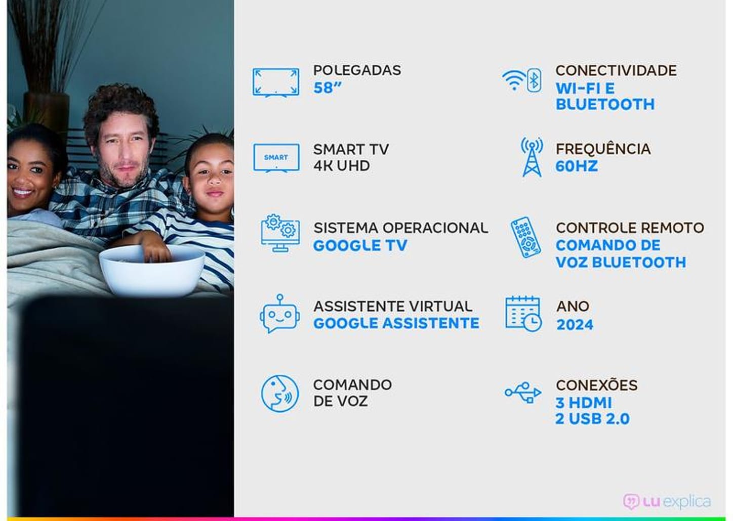 Smart TV 58" 4K UHD D-LED Philips Série 7019 58PUG7019/78 Wi-Fi Bluetooth Google Assistente 3 HDMI 2 USB