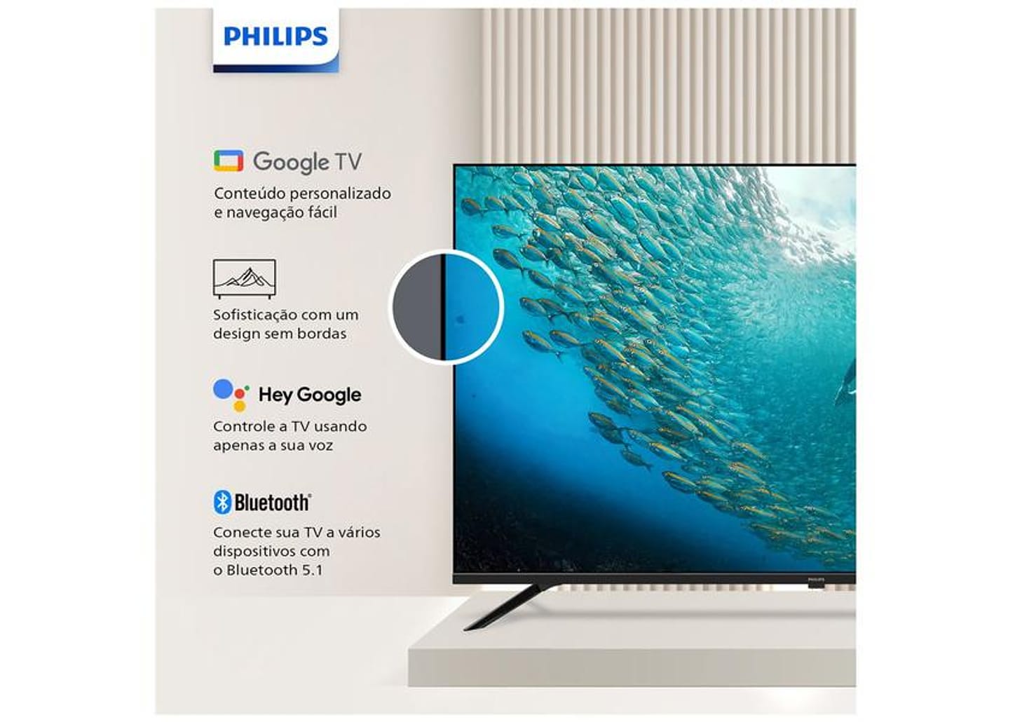 Smart TV 58" 4K UHD D-LED Philips Série 7019 58PUG7019/78 Wi-Fi Bluetooth Google Assistente 3 HDMI 2 USB