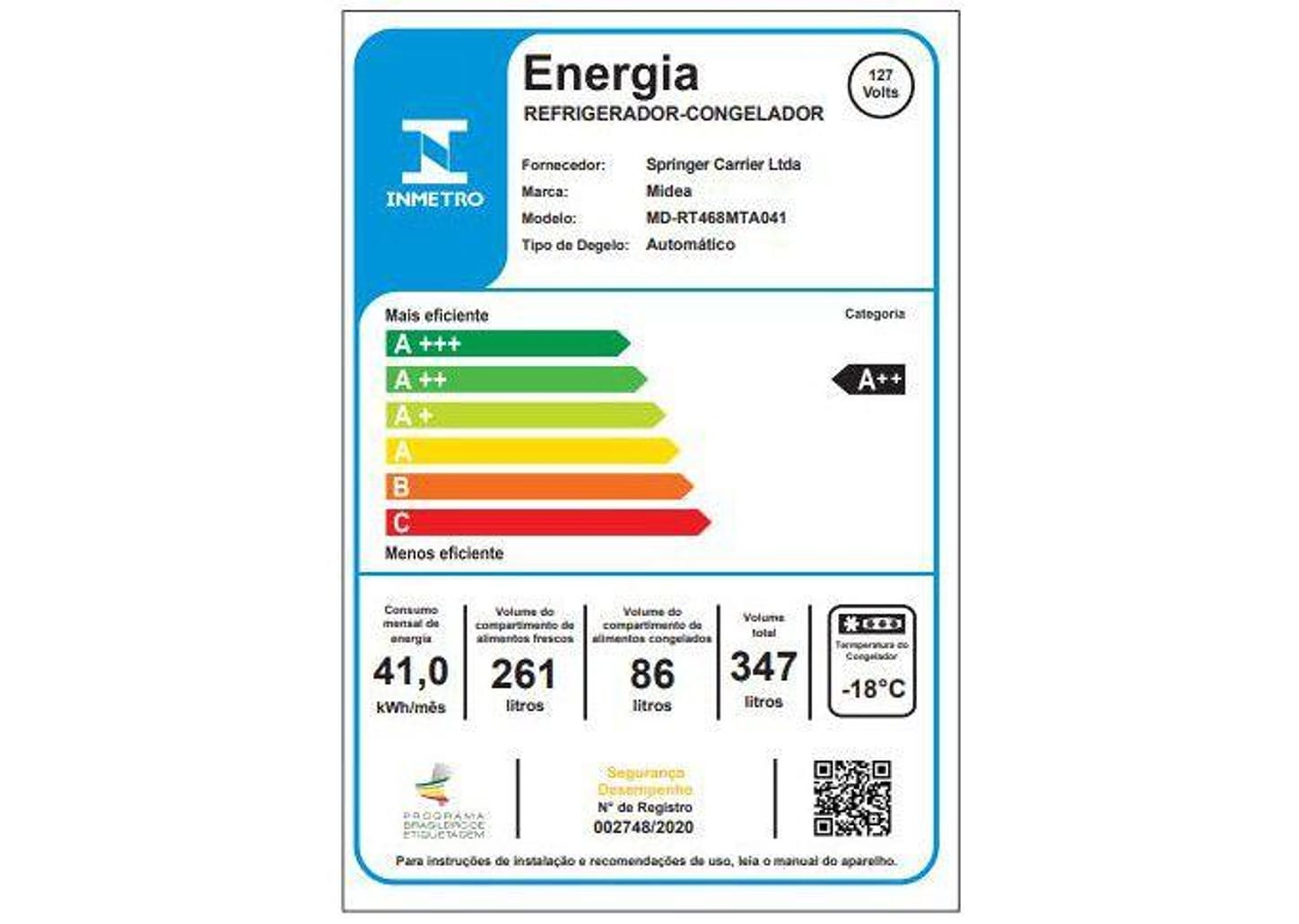 Geladeira/Refrigerador Midea Frost Free - Duplex 347L SmartSensor MD-RT468MTA041