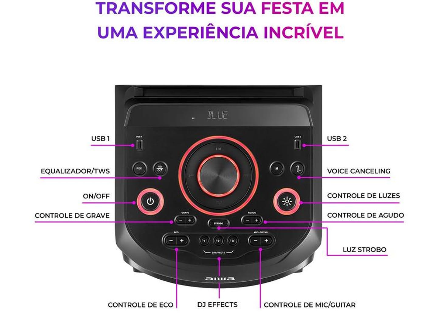 Caixa de Som Torre Aiwa AWS-T2W-02 Bluetooth 2300W RMS Amplificada