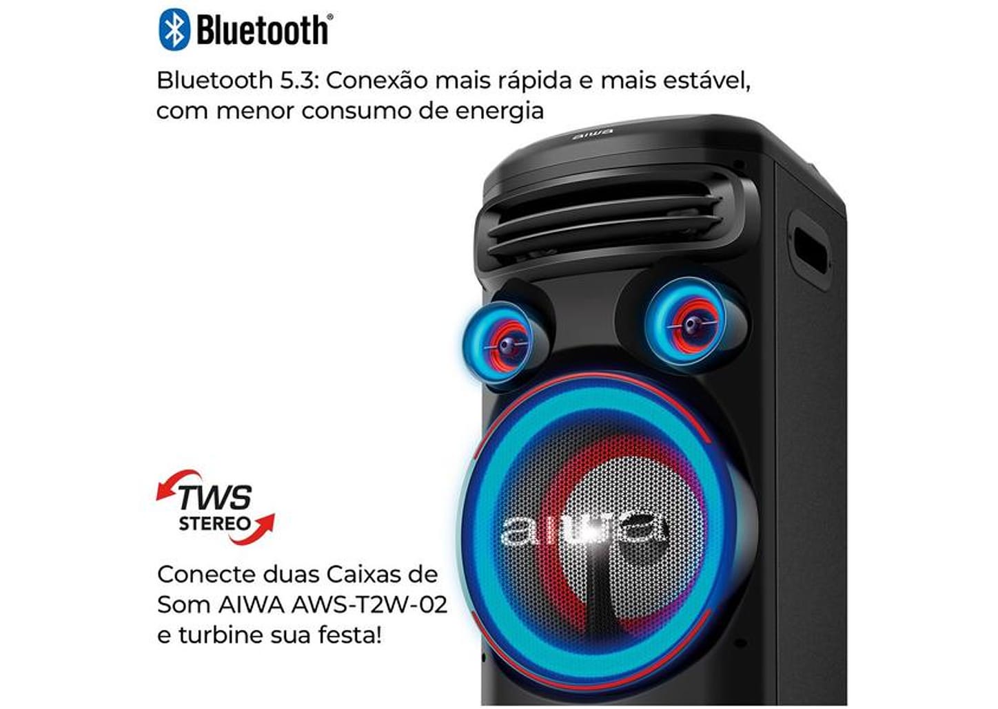 Caixa de Som Torre Aiwa AWS-T2W-02 Bluetooth 2300W RMS Amplificada