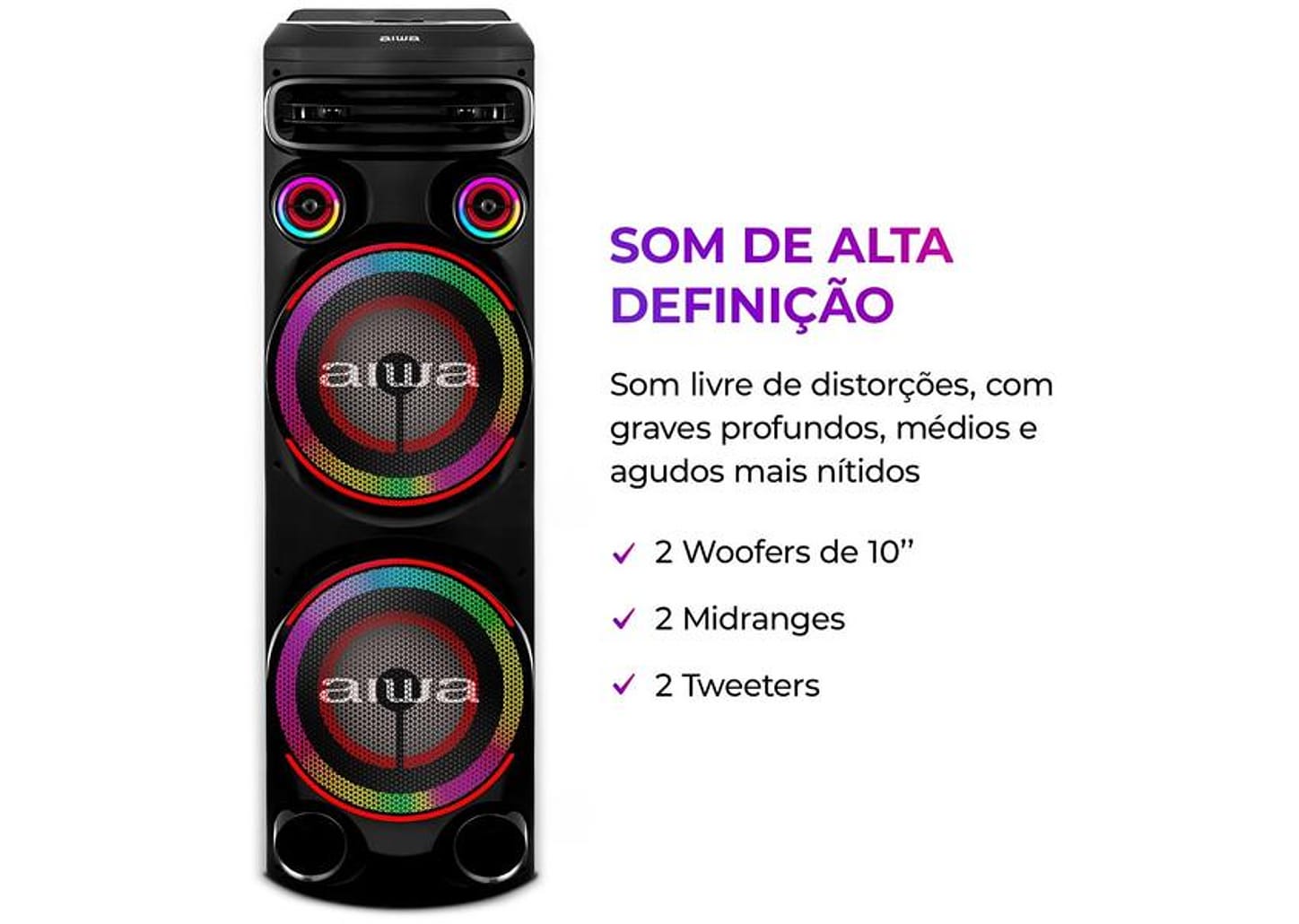 Caixa de Som Torre Aiwa AWS-T2W-02 Bluetooth 2300W RMS Amplificada