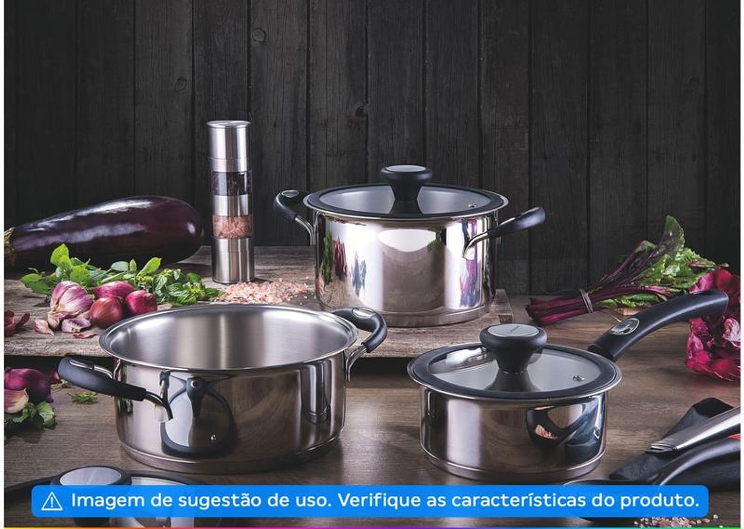 Jogo de Panelas Tramontina de Inox e Preto Prata 5 peças Solar