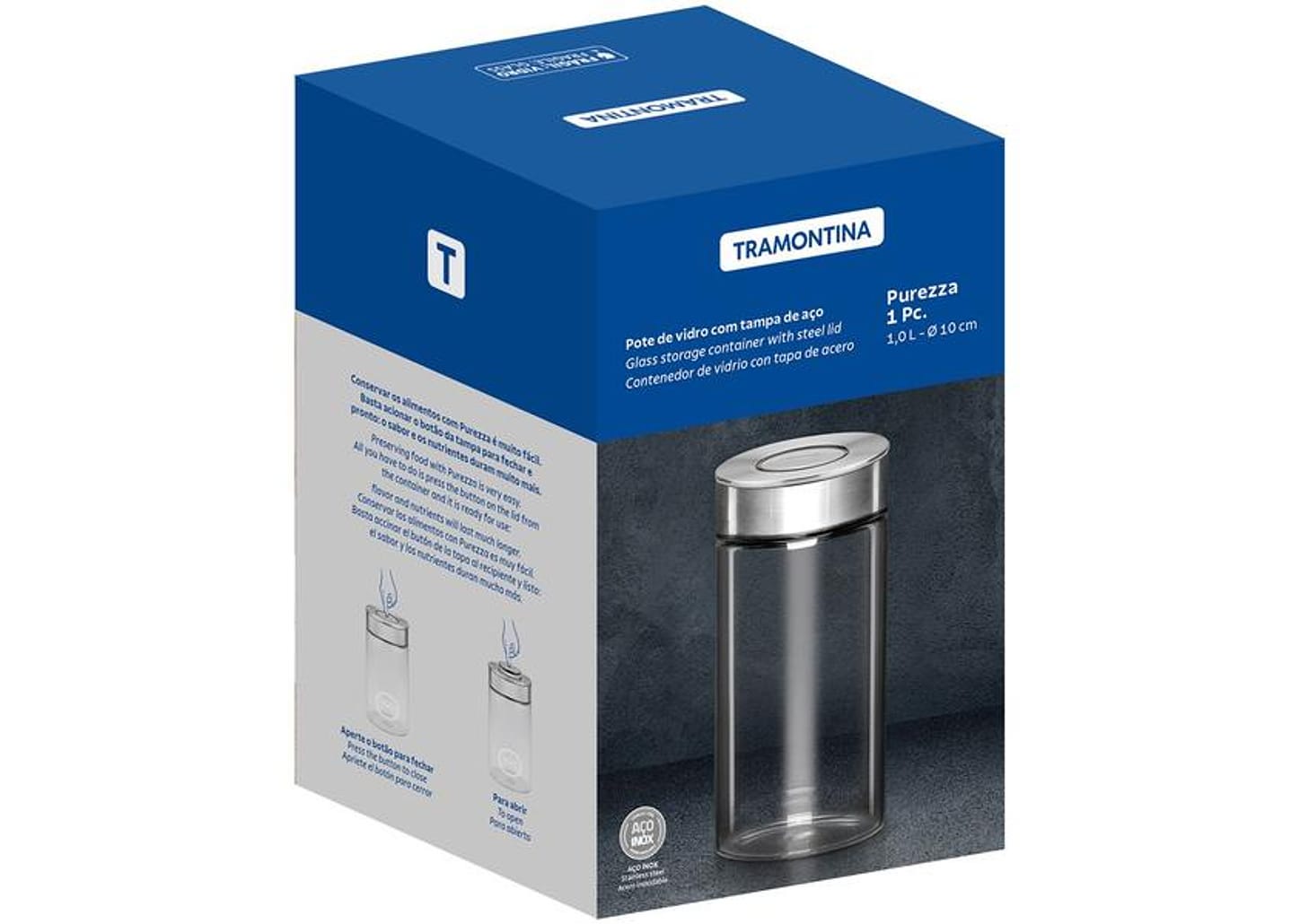 Pote de Vidro Hermético Tramontina com Tampa Redondo 1L Purezza