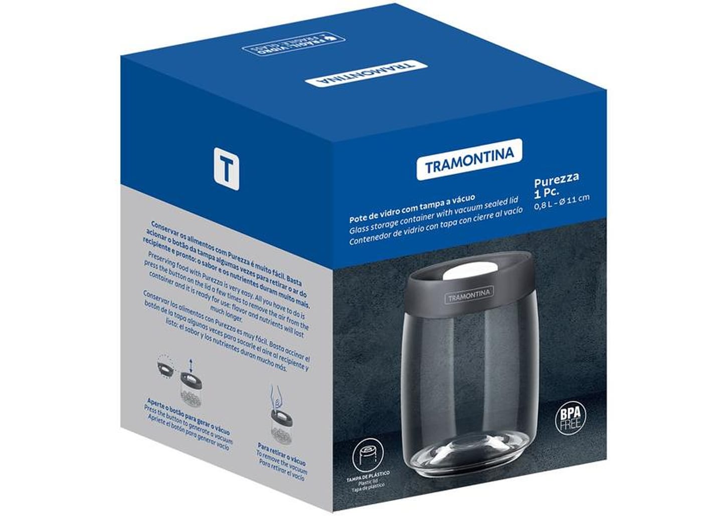 Pote de Vidro Hermético Tramontina com Tampa Redondo 800ml Purezza