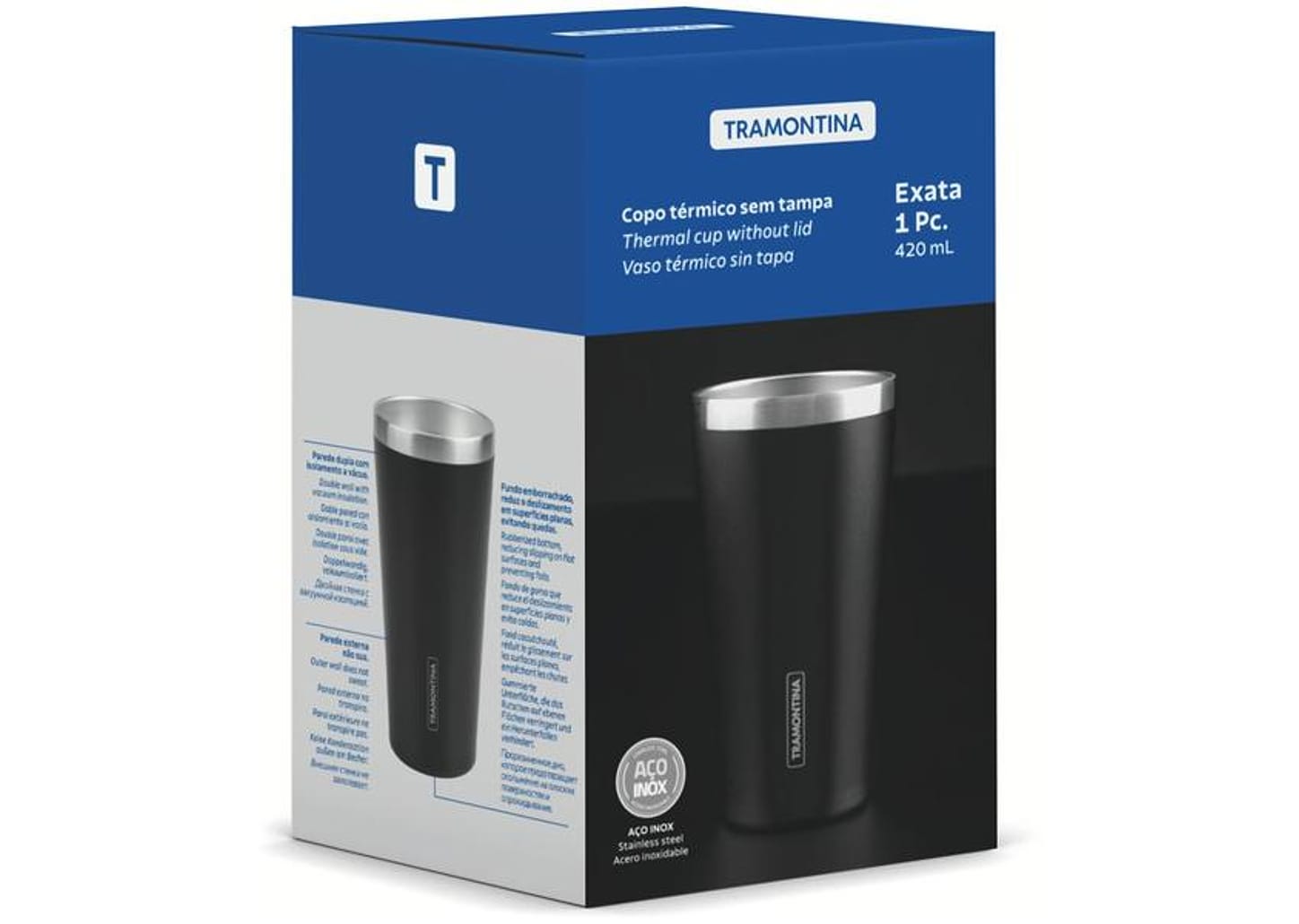 Copo Térmico Parede Dupla Tramontina Exata 61646400 Preto 420ml