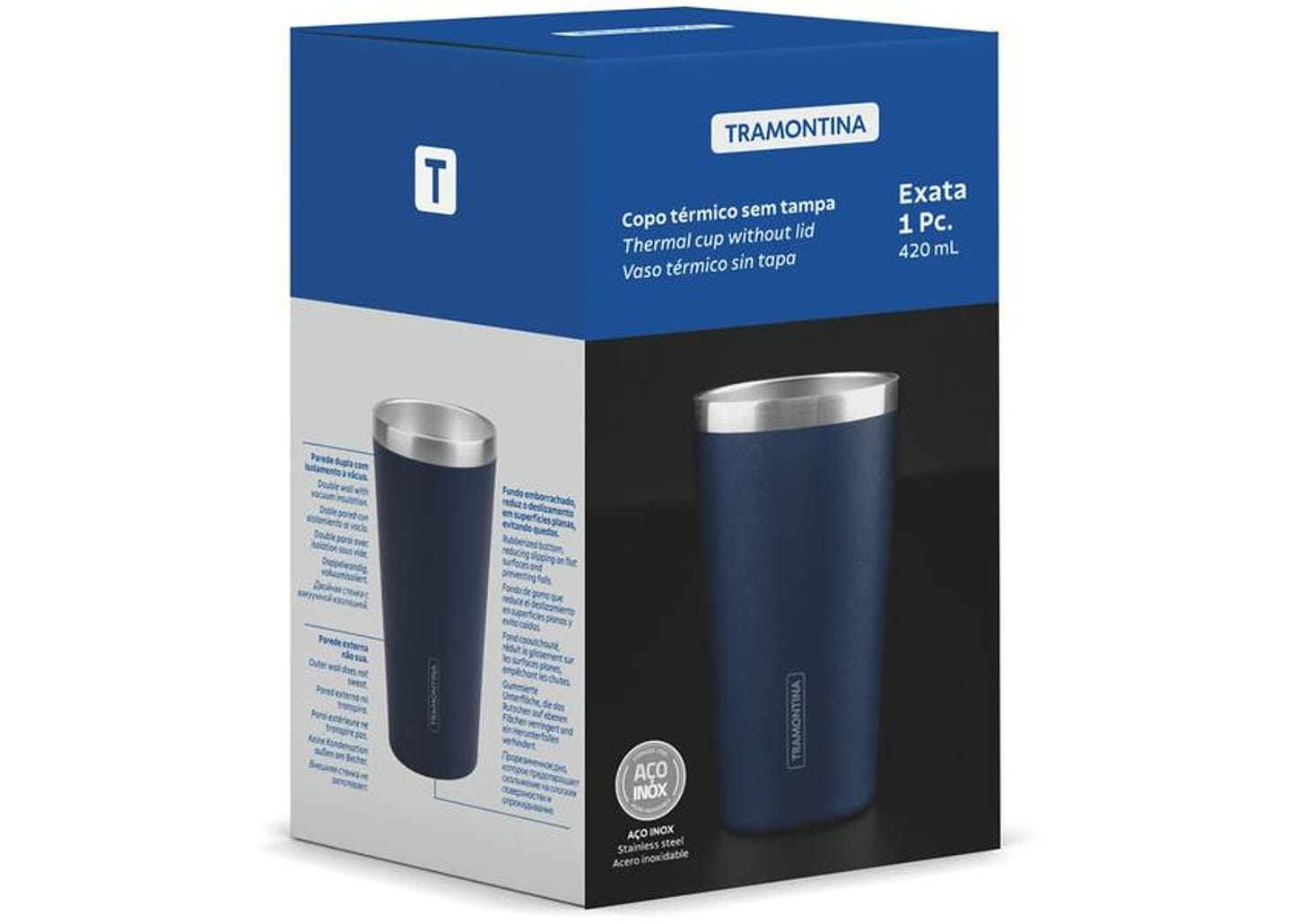 Copo Térmico Parede Dupla Tramontina Exata 61646420 Azul 420ml