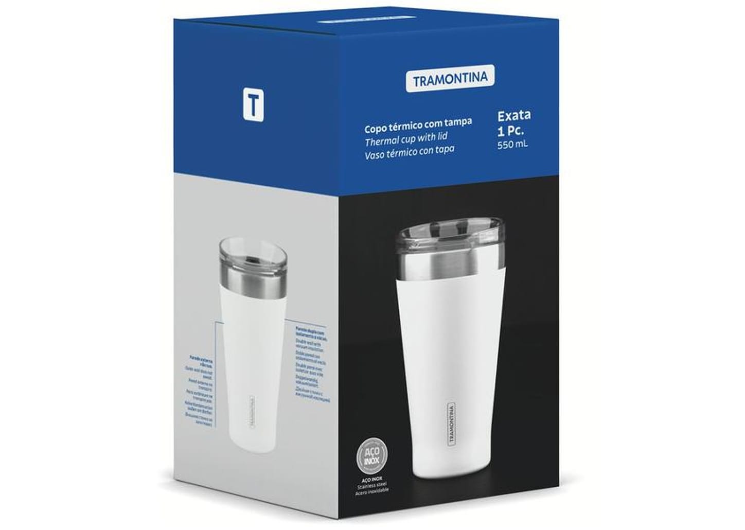 Copo Térmico Parede Dupla com Tampa Tramontina Exata 61646515 Branco 550ml