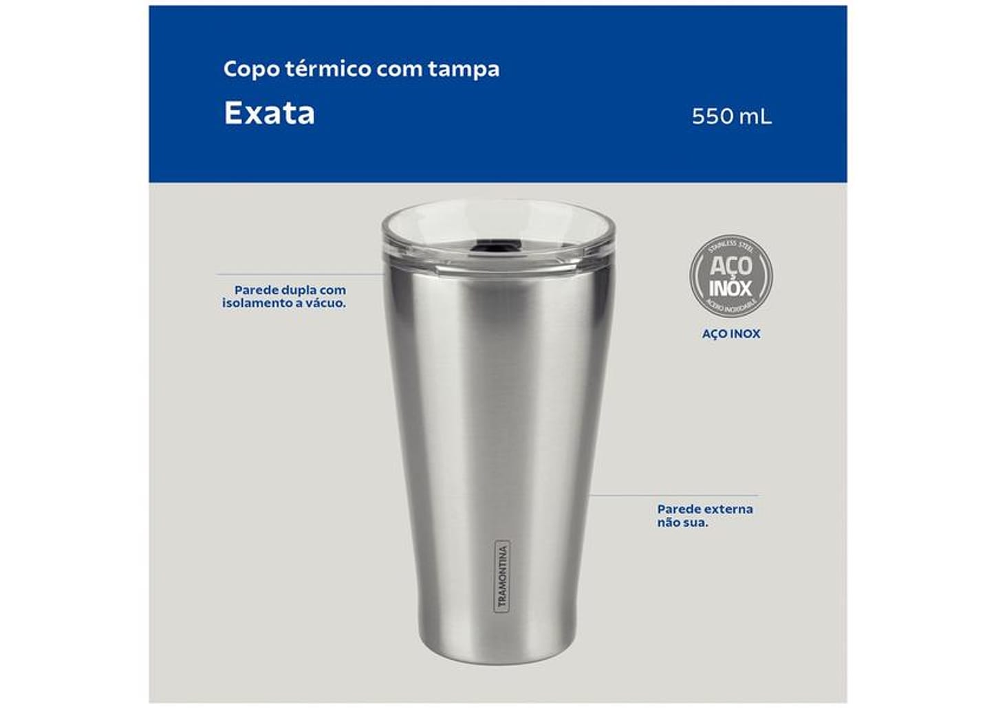 Copo Térmico Parede Dupla com Tampa Tramontina Exata 61646535 550ml