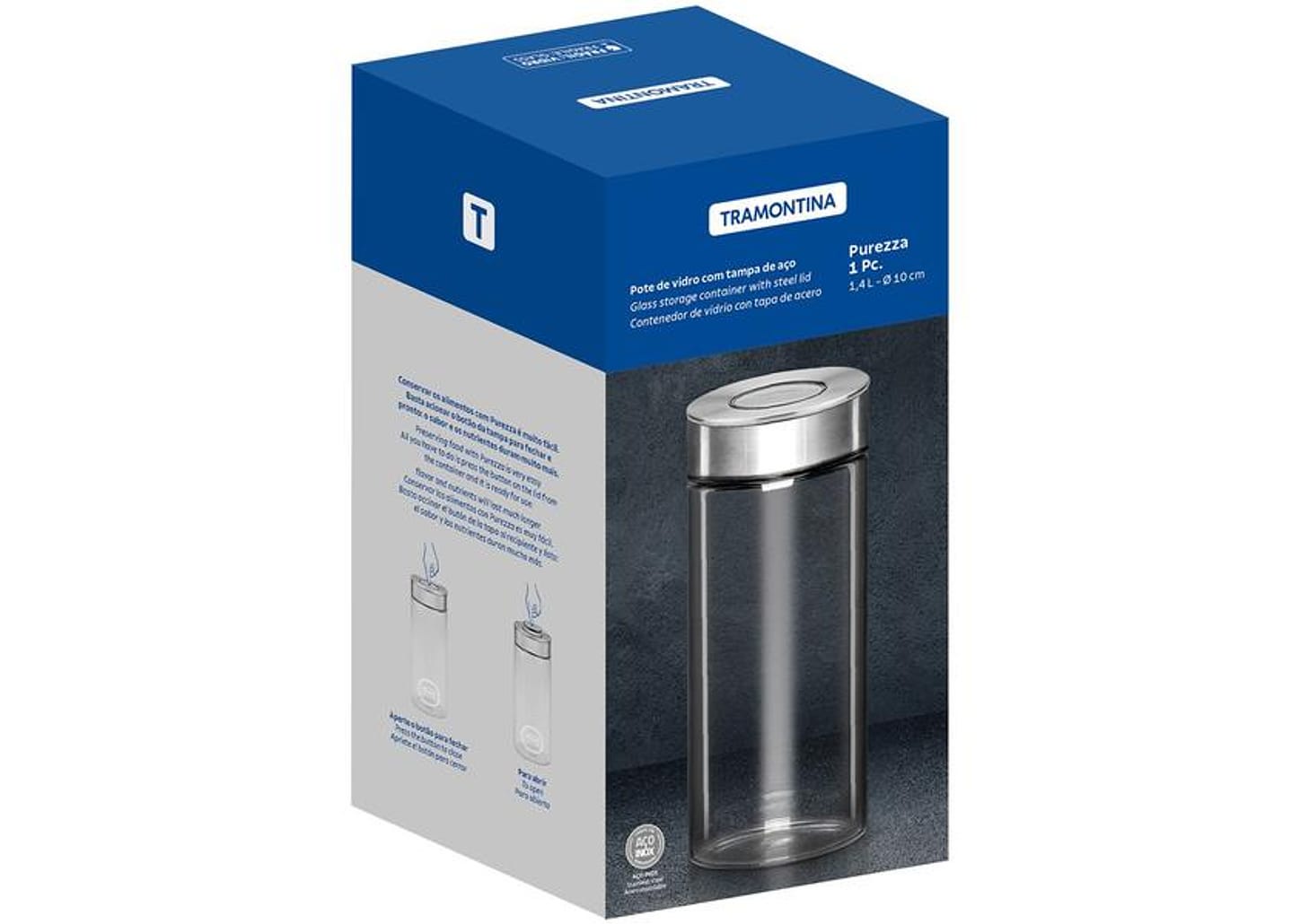 Pote de Vidro Hermético Tramontina com Tampa Redondo 1,4L Purezza