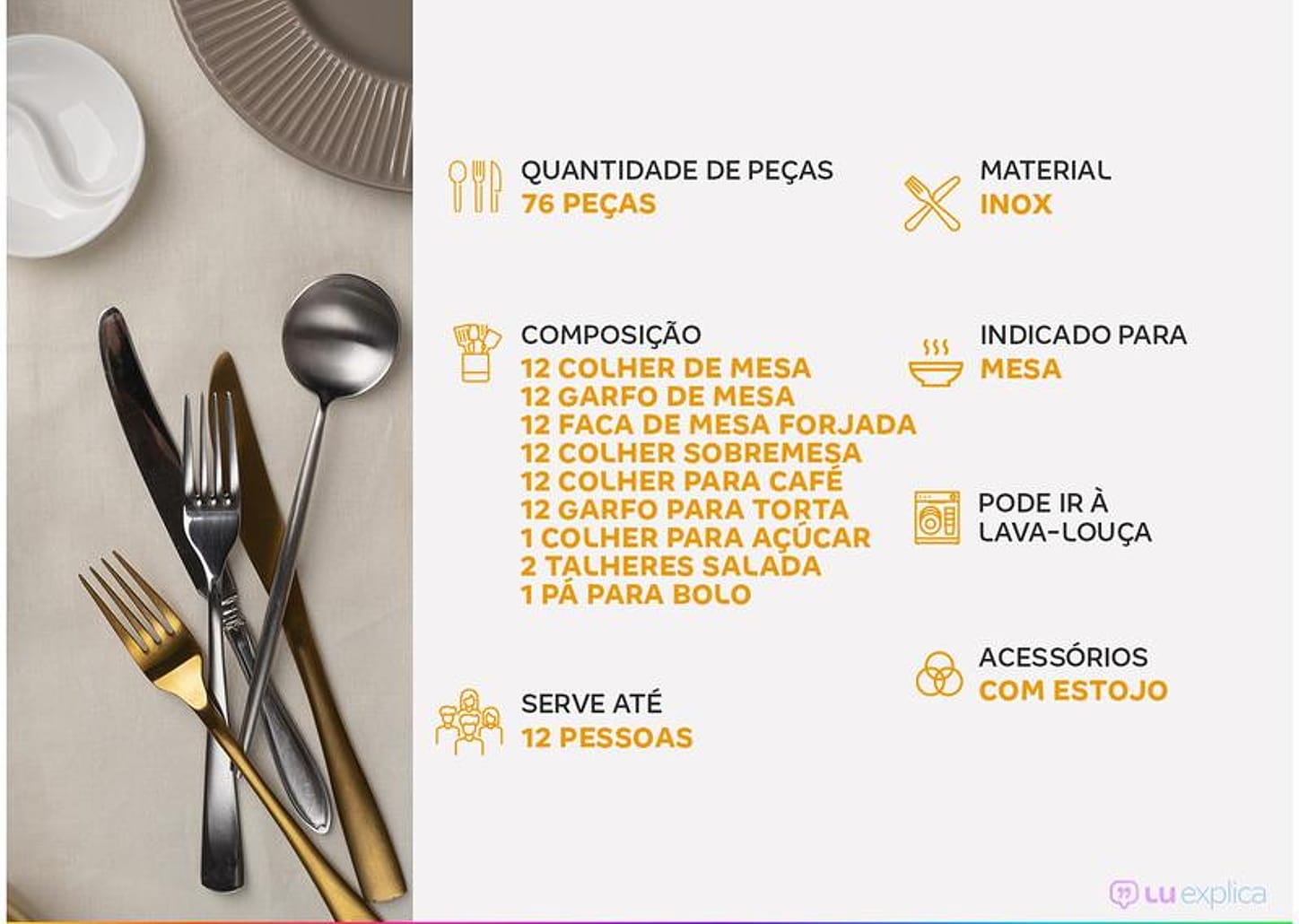 Faqueiro Tramontina Inox 76 Peças Berlin Brilho 66934304 com Estojo