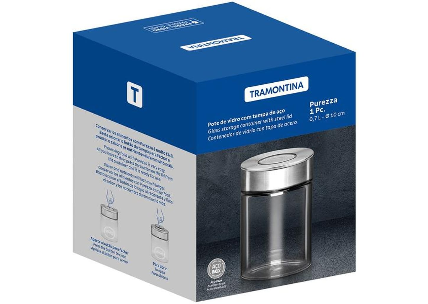 Pote de Vidro Hermético Tramontina com Tampa Redondo 700ml Purezza