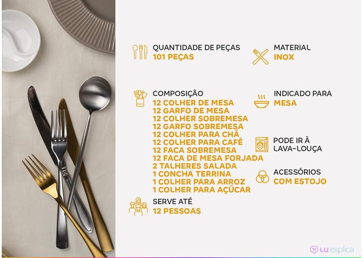 Faqueiro Tramontina Inox 101 Peças Berlin Brilho 66934214 com Estojo