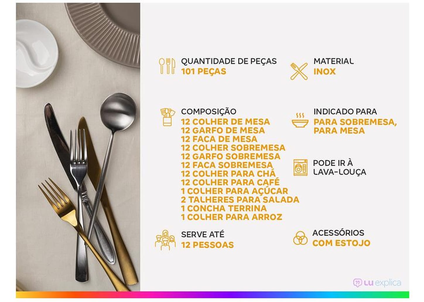 Faqueiro Tramontina Inox 101 Peças Satri 66982214 com Estojo