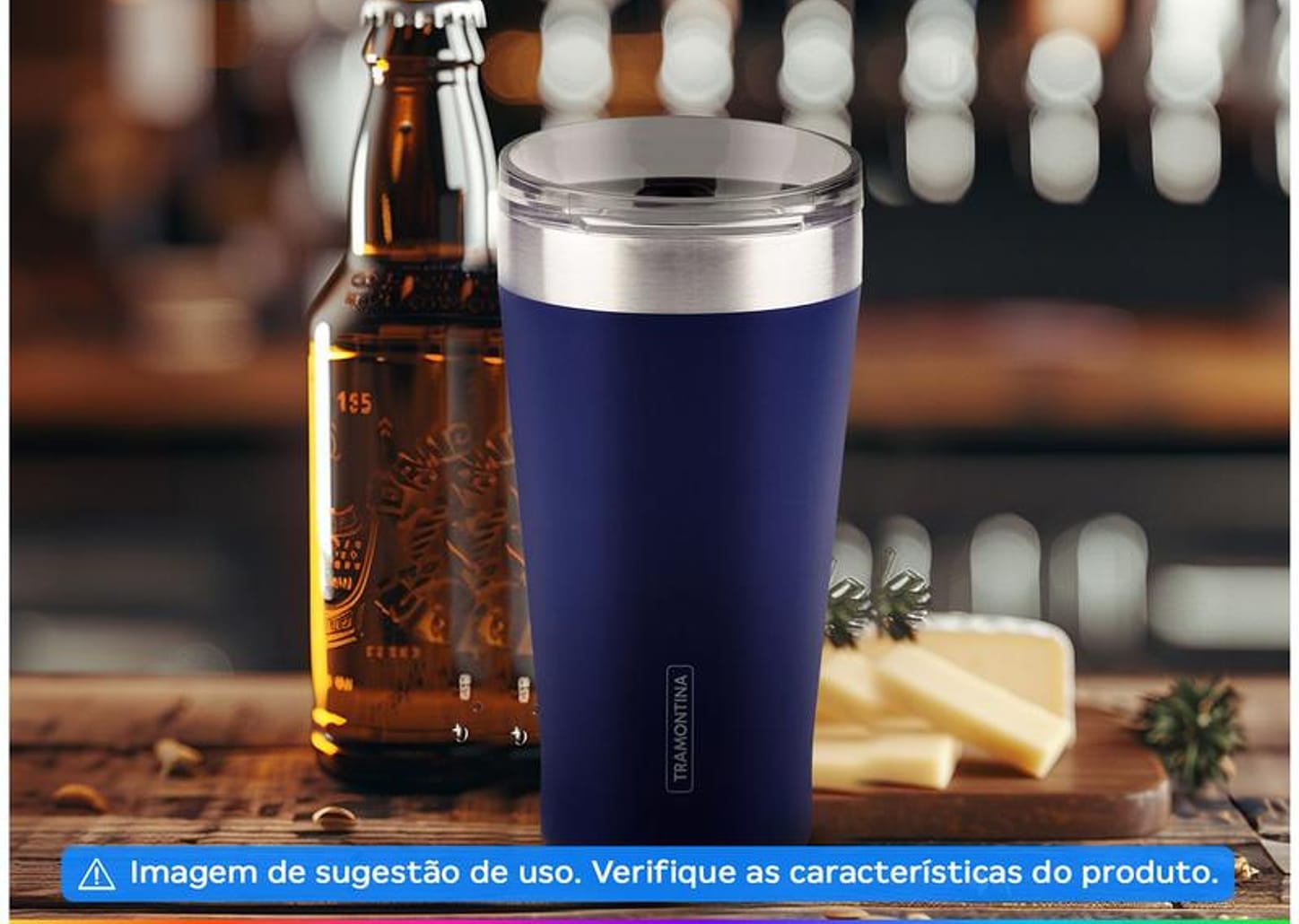 Copo Térmico Parede Dupla com Tampa Tramontina Exata 61646525 Azul 550ml
