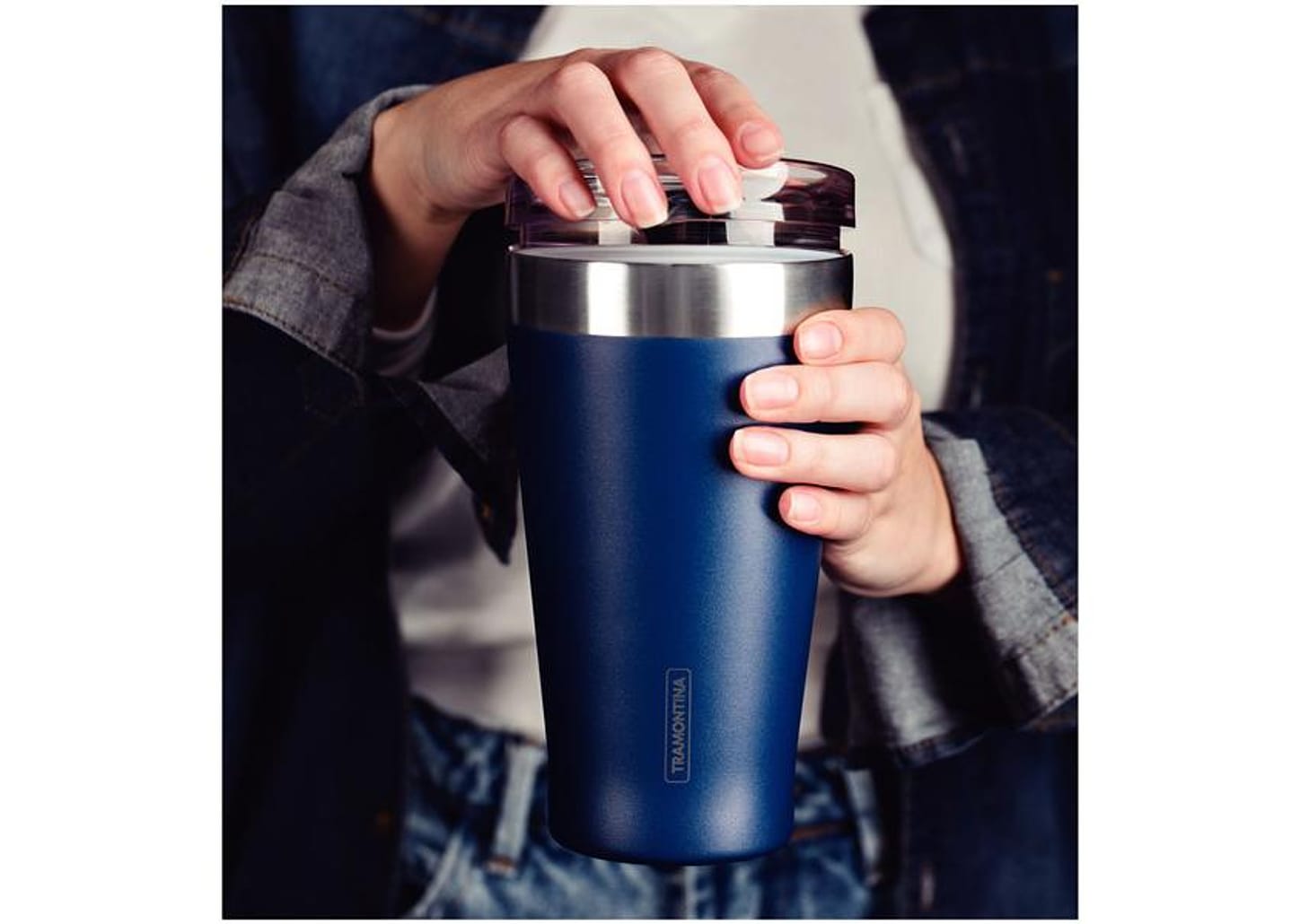 Copo Térmico Parede Dupla com Tampa Tramontina Exata 61646525 Azul 550ml