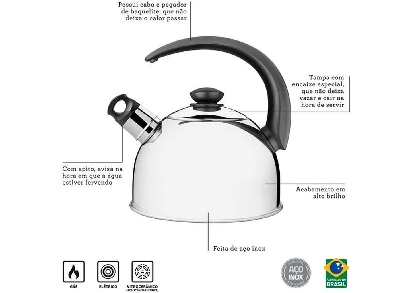 Chaleira Tramontina Inox com Apito Prata 3L