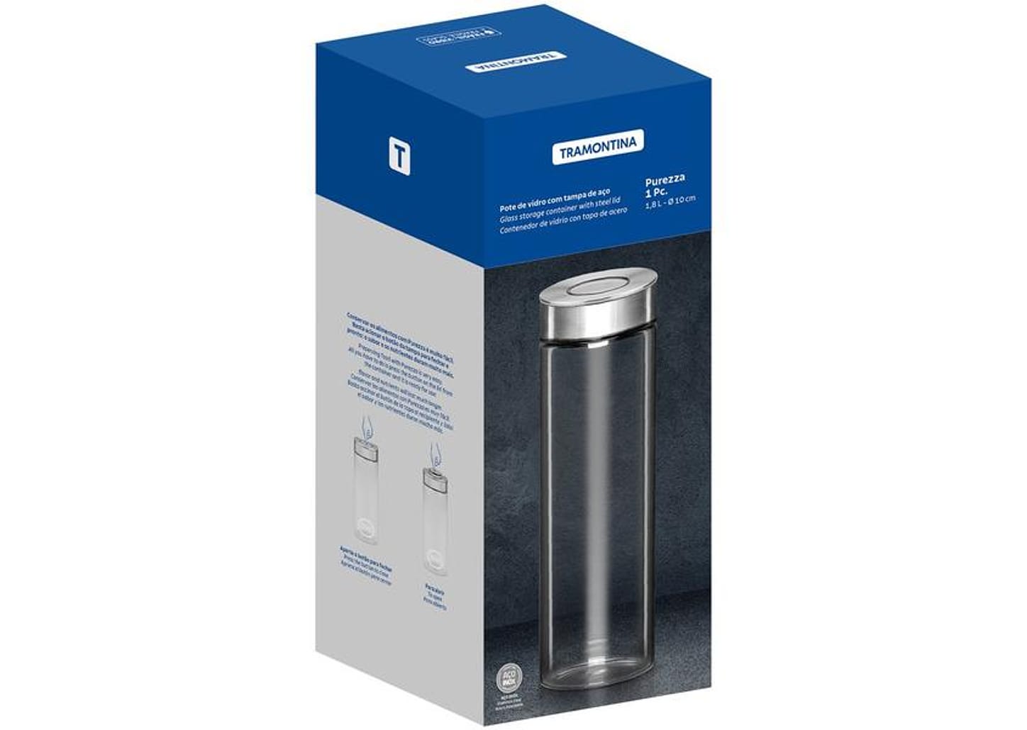 Pote de Vidro Hermético Tramontina com Tampa Redondo 1,8L Purezza